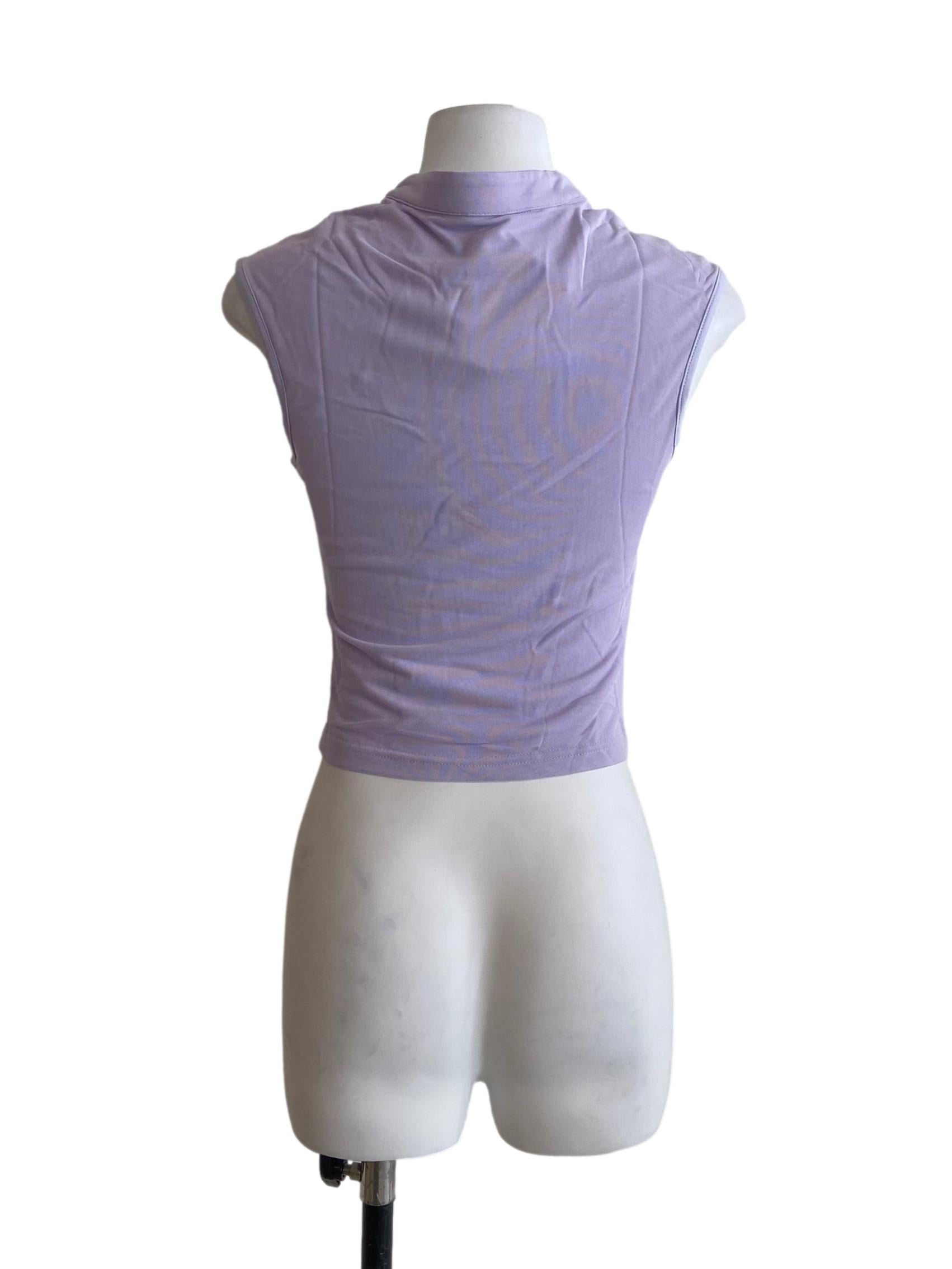 Purple Daniah Mandarin Collar Mesh Top