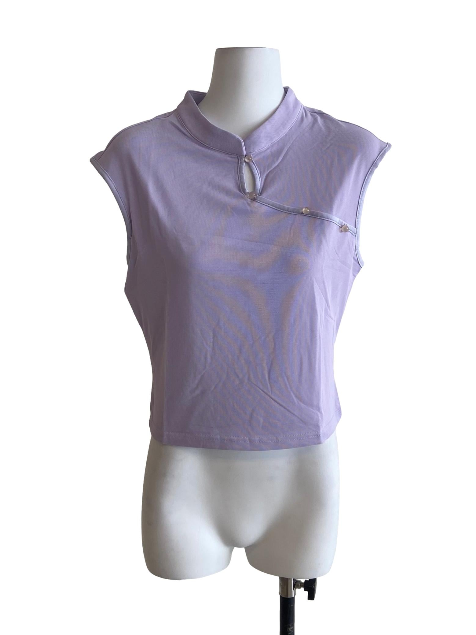 Purple Daniah Mandarin Collar Mesh Top