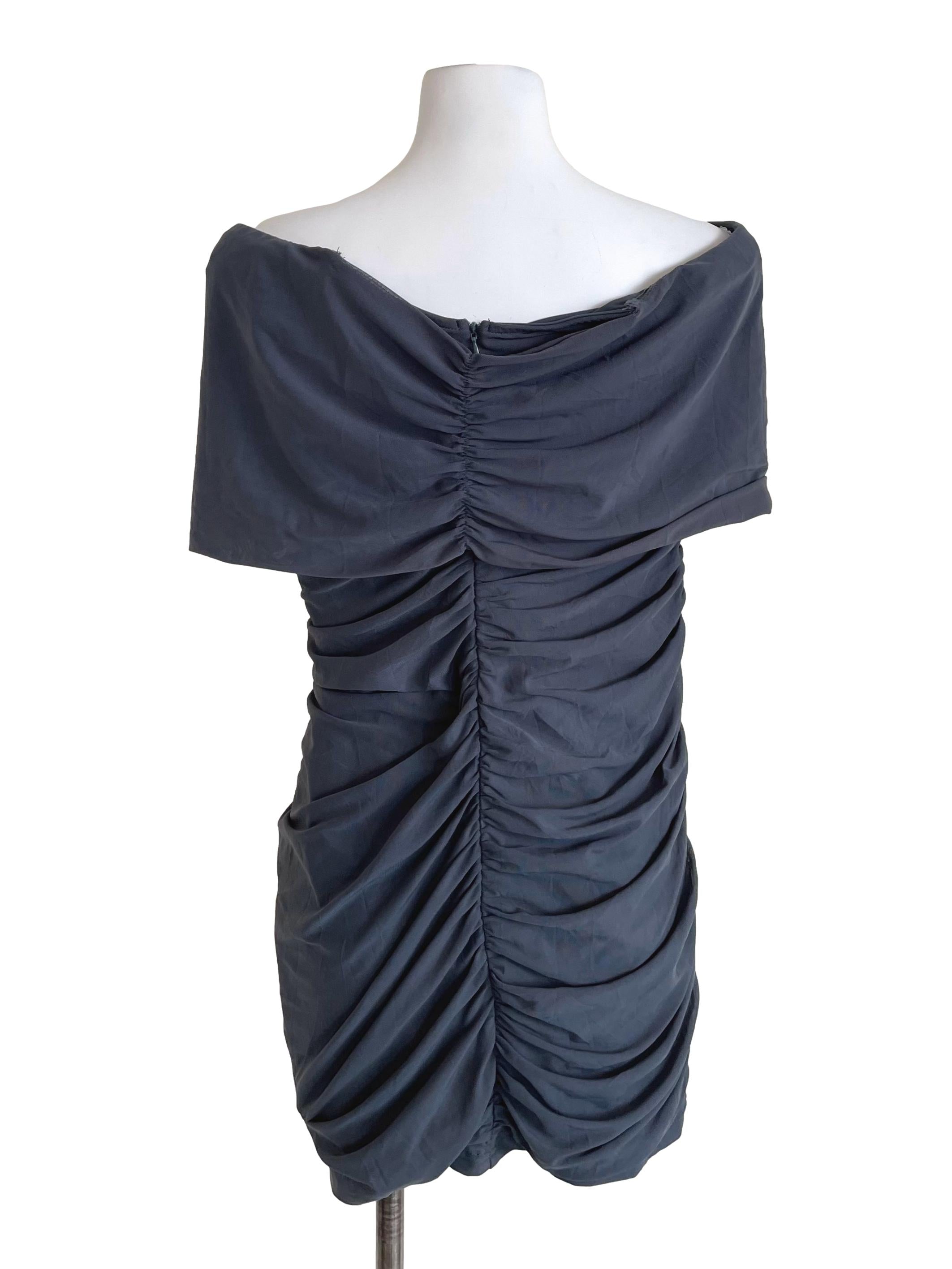 Cool Shadow Scrunch Off Shoulder Bodycon Dress