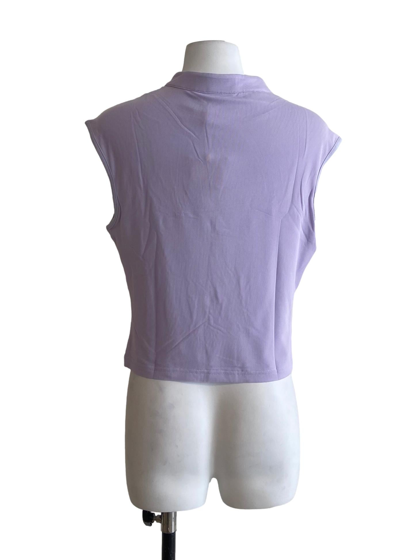 Purple Daniah Mandarin Collar Mesh Top
