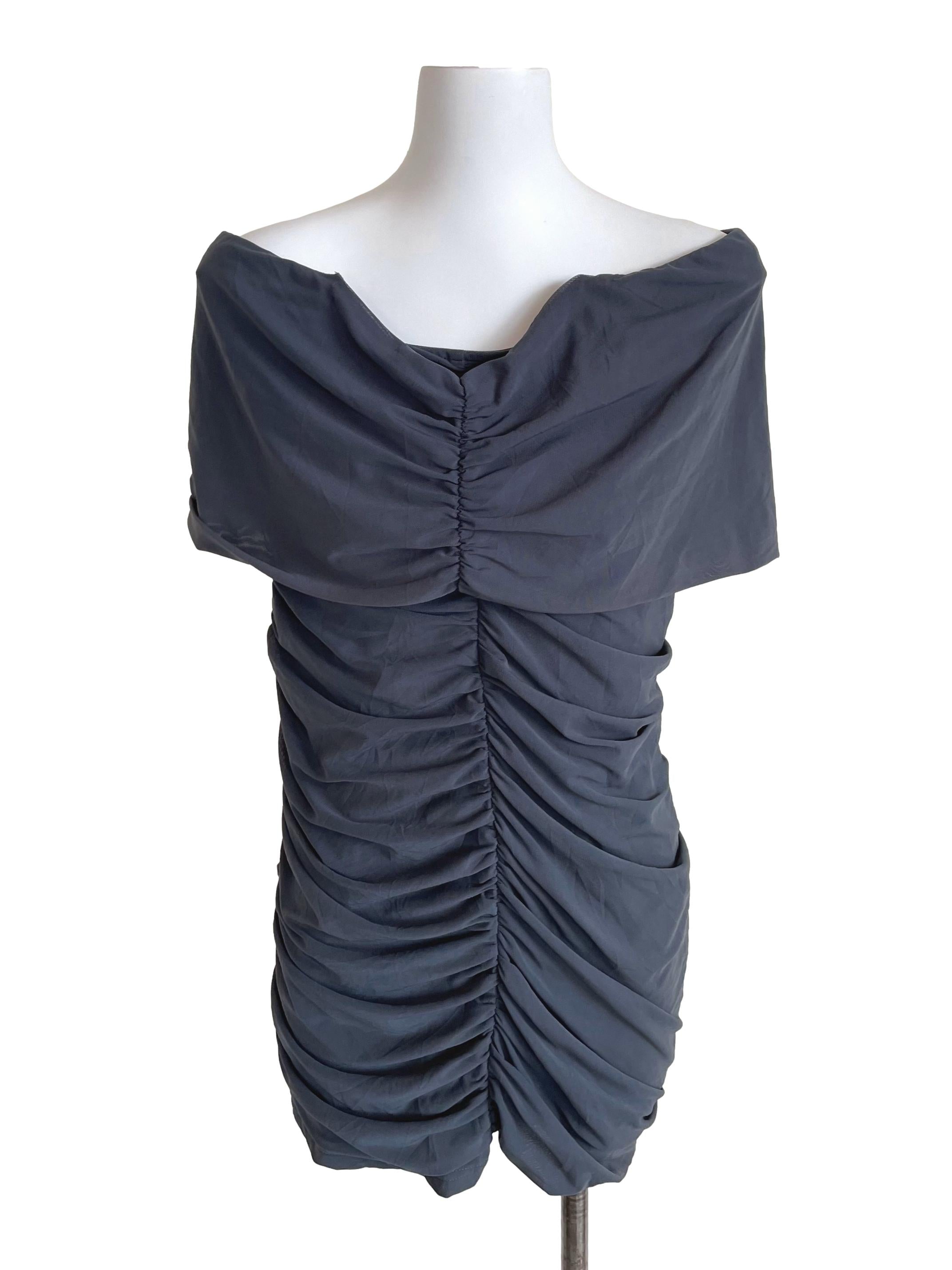 Cool Shadow Scrunch Off Shoulder Bodycon Dress
