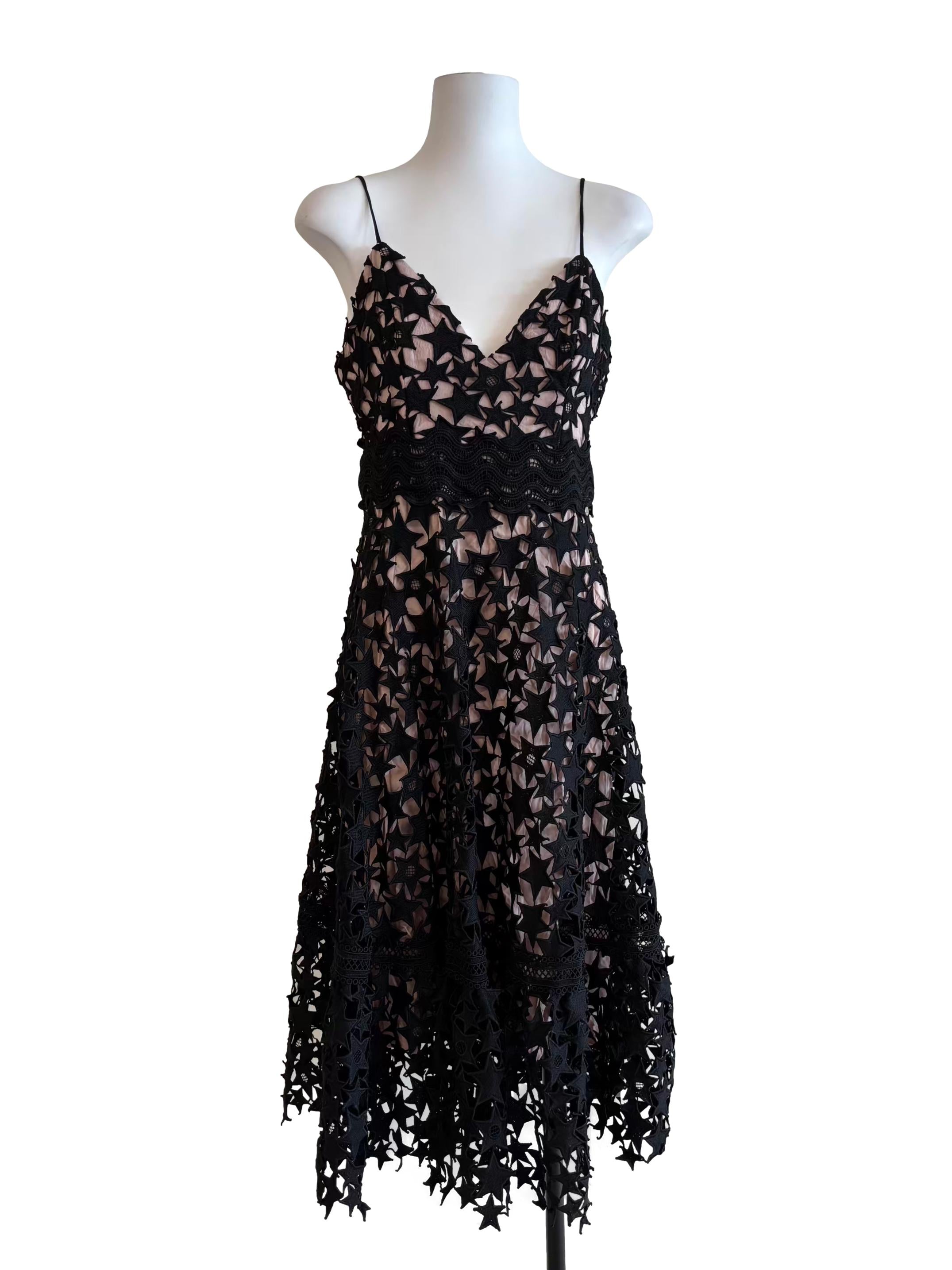 Black Star Embroidered Spaghetti Strap Dress