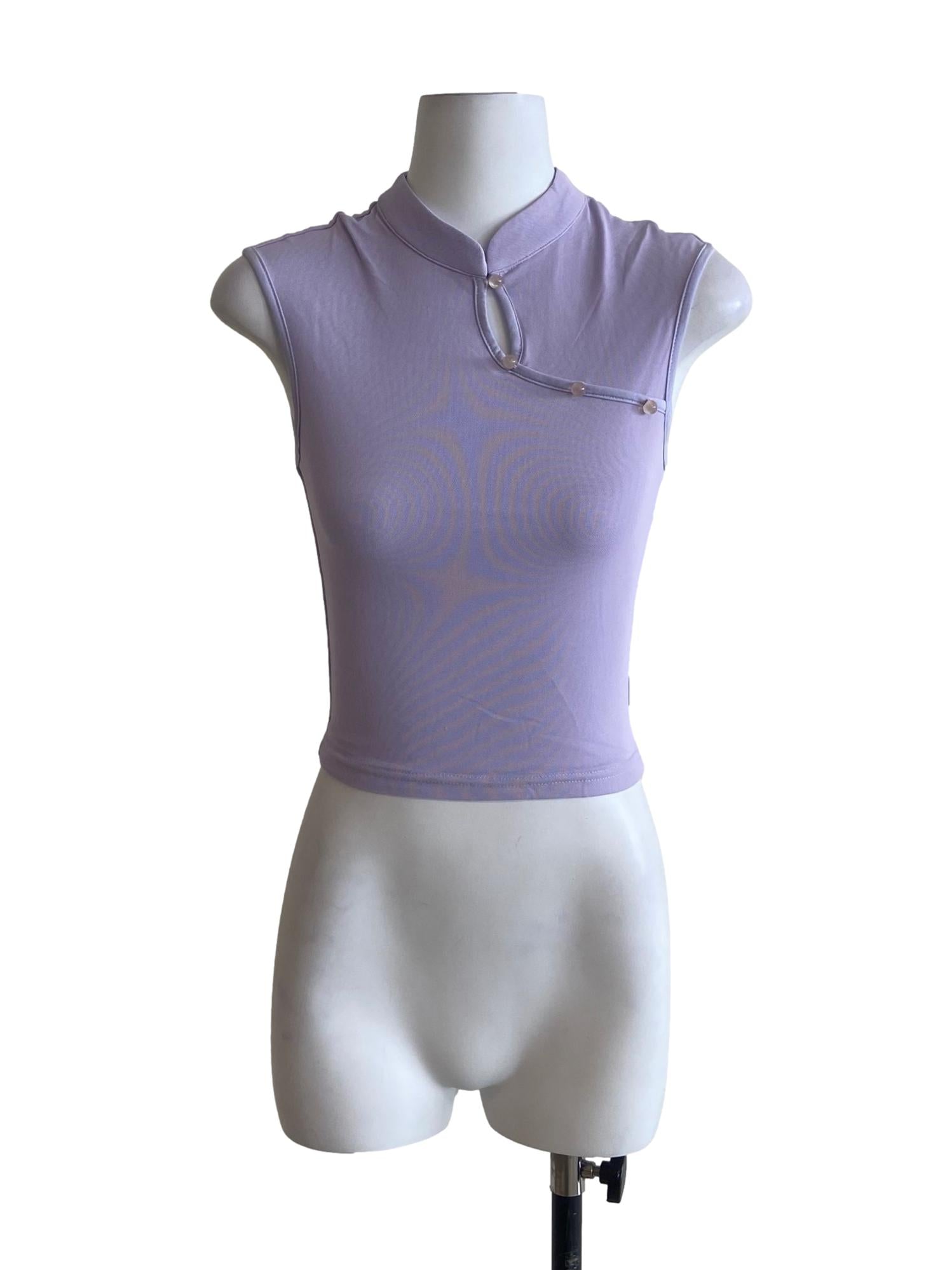 Purple Daniah Mandarin Collar Mesh Top