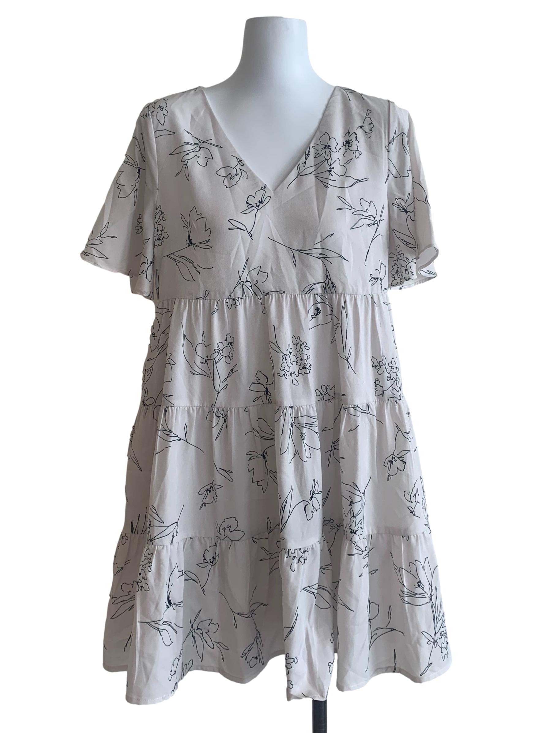 Chiffon White Floral Pattern Dress
