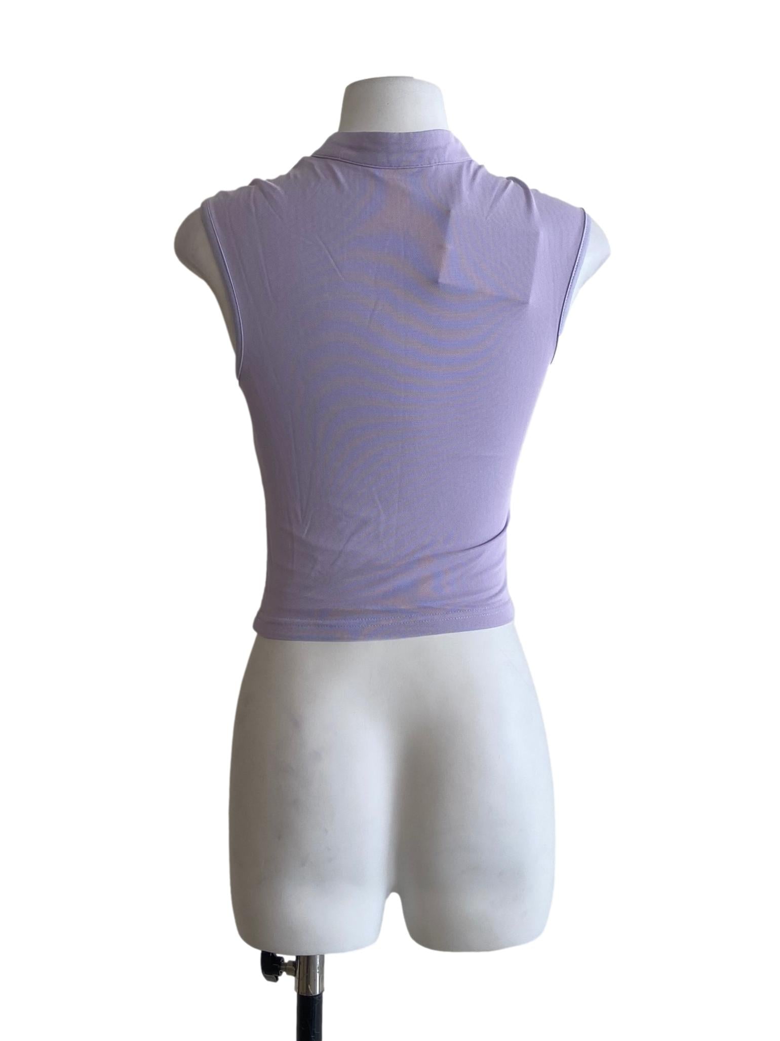 Purple Daniah Mandarin Collar Mesh Top