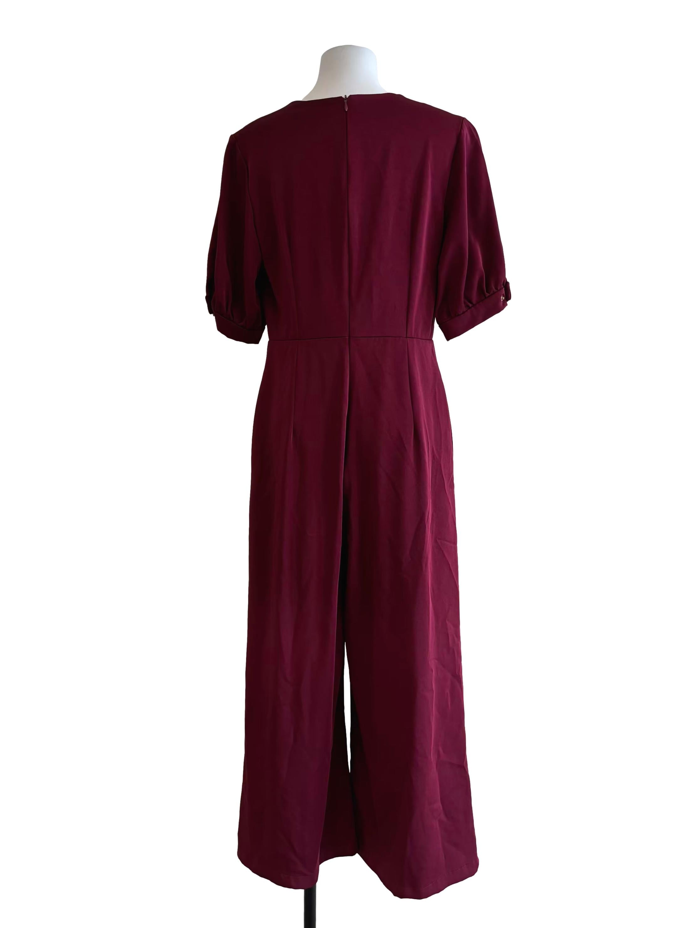 Maroon Short Sleeve Button Detail Jumpsuit