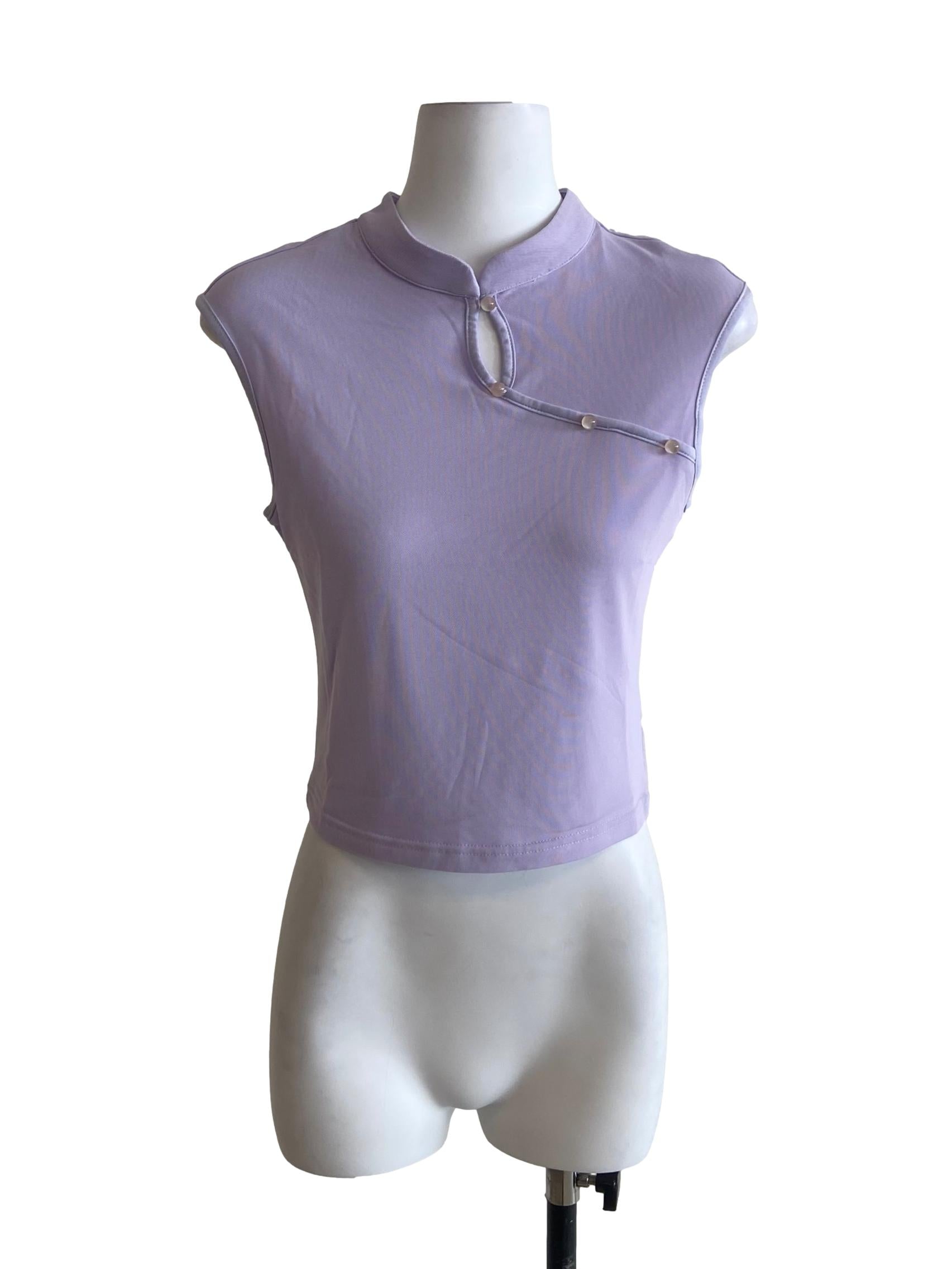 Purple Daniah Mandarin Collar Mesh Top