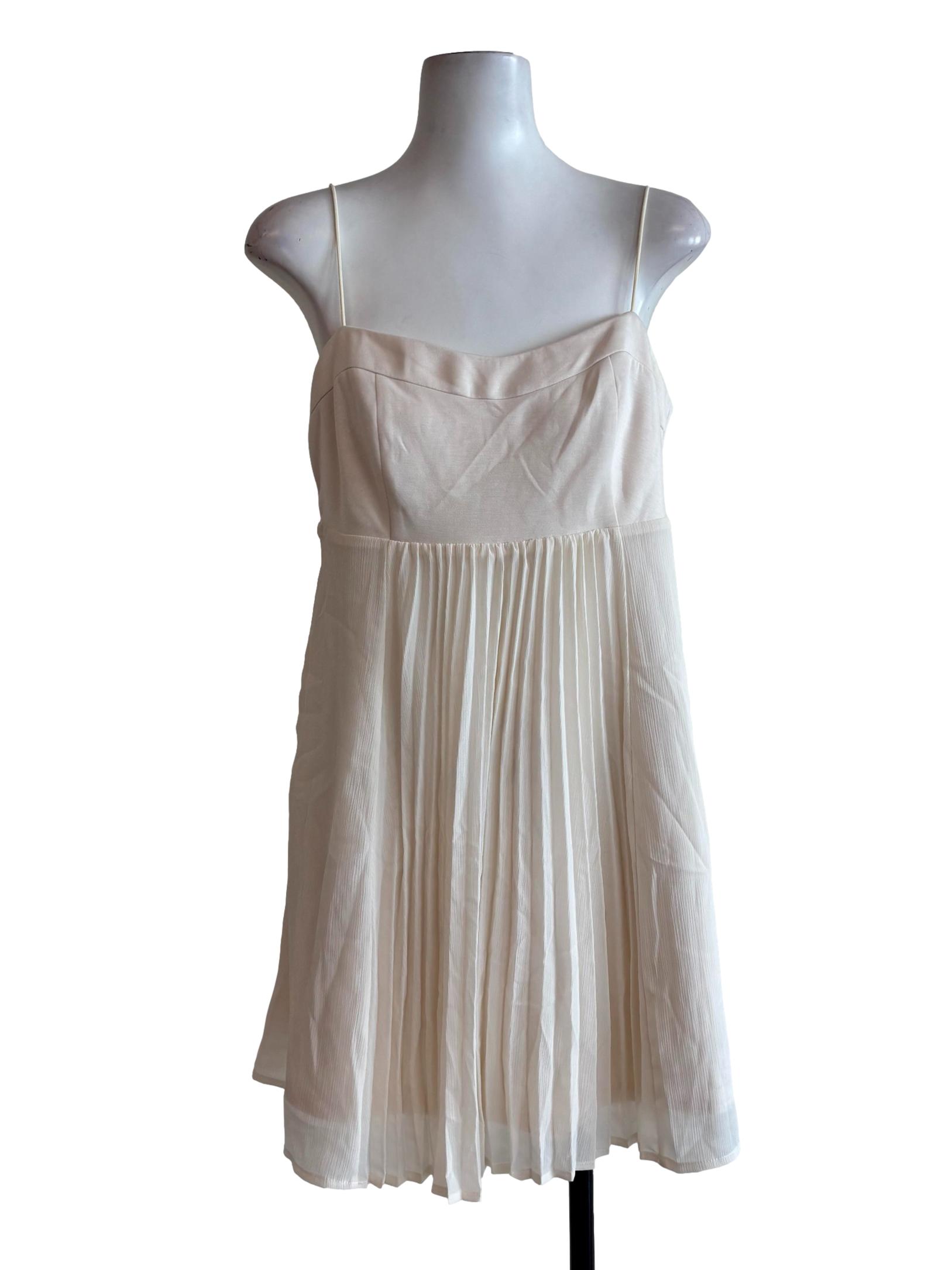 Ivory White Spaghetti Strap Pleated Chiffon Dress