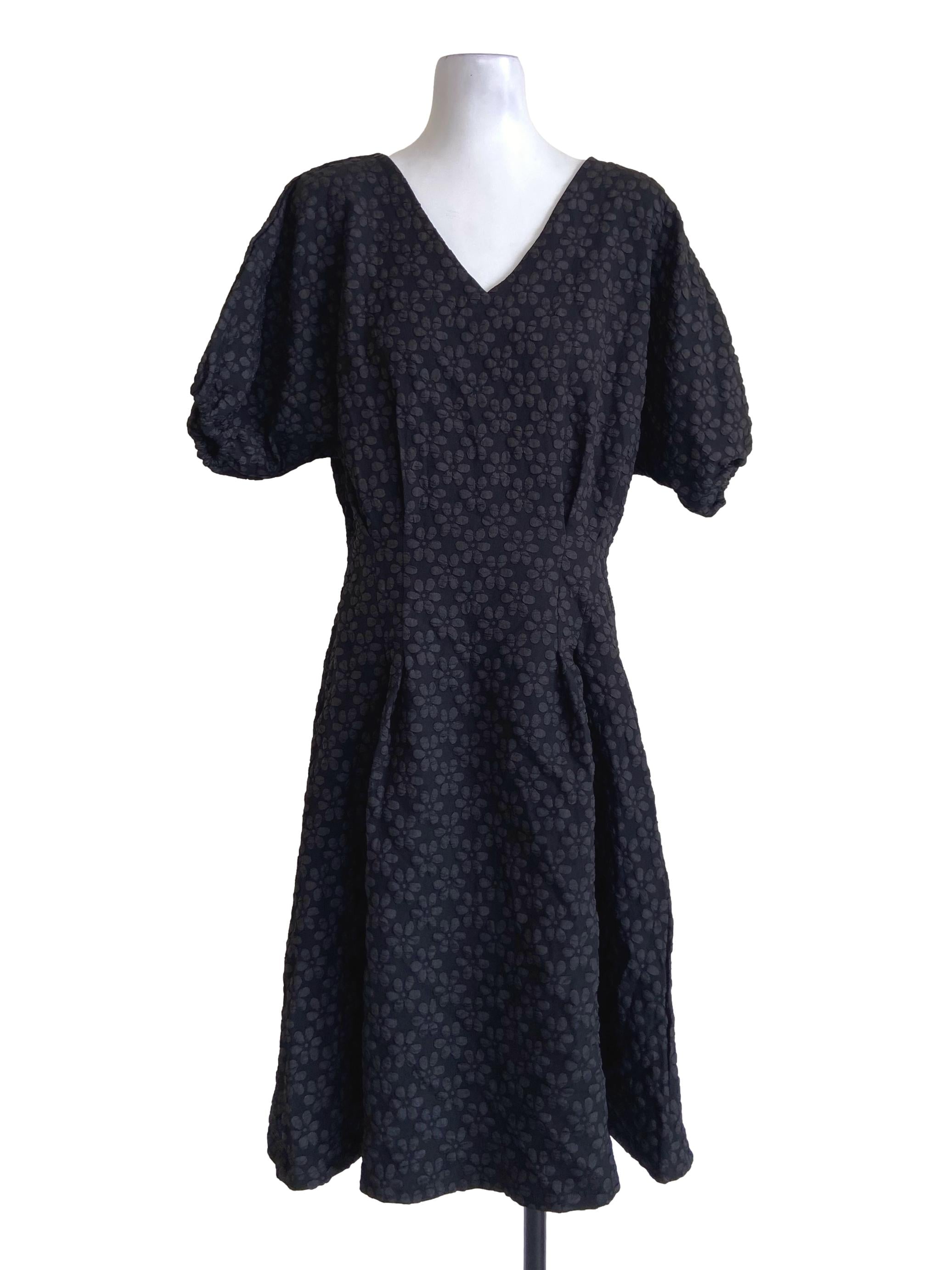 Black Batwing Sleeve Floral V Neck Dress