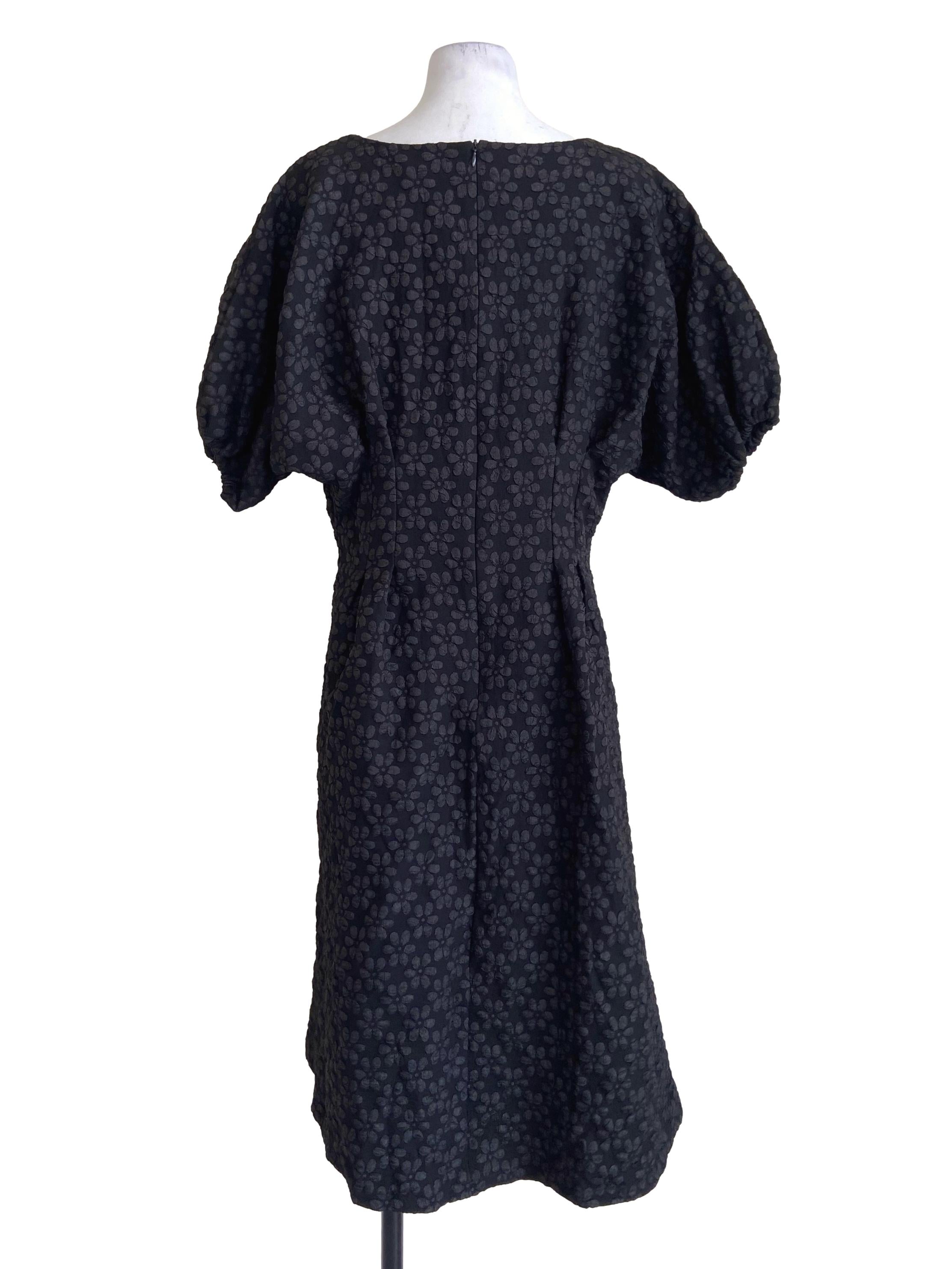 Black Batwing Sleeve Floral V Neck Dress