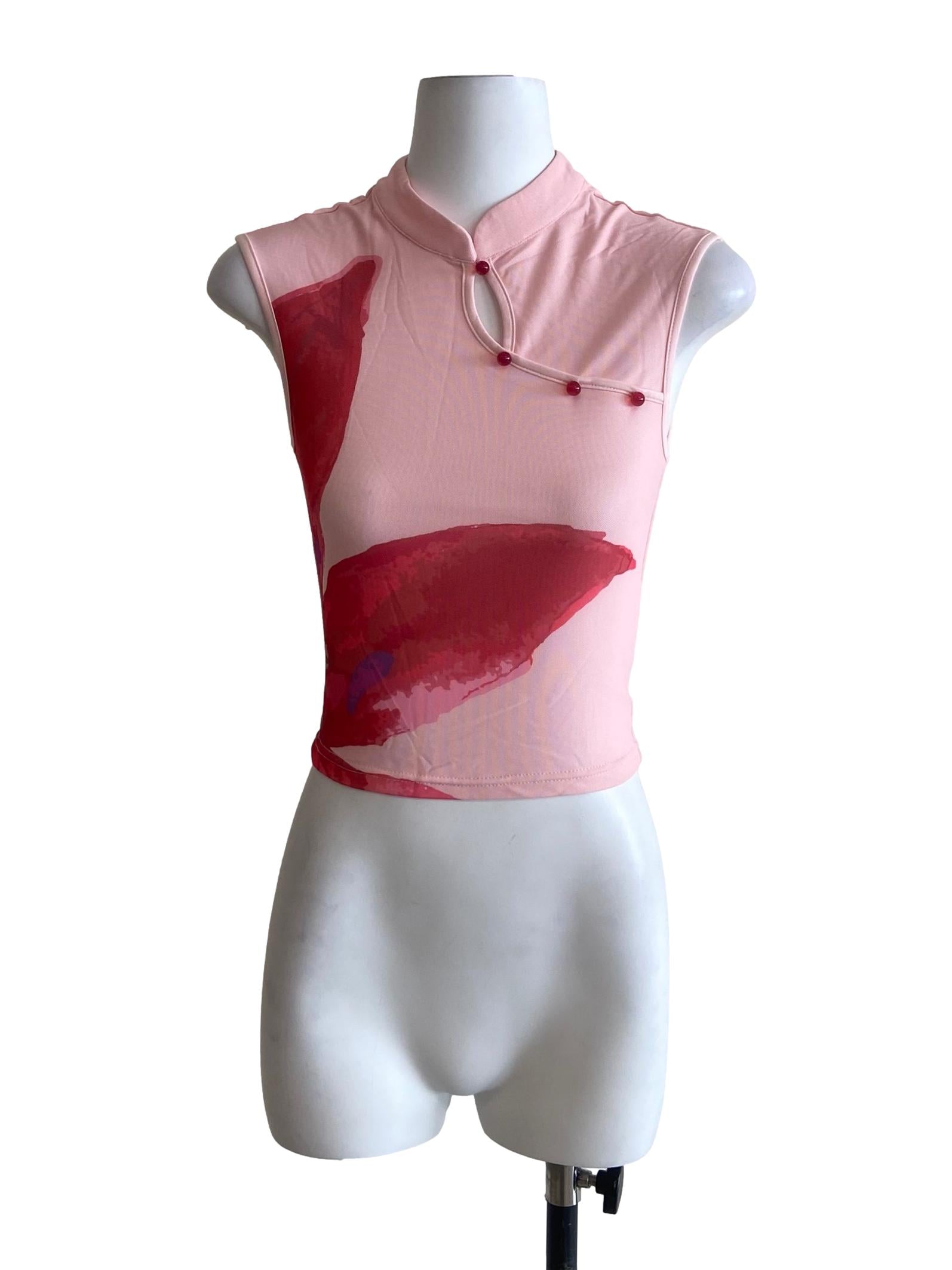 Pink Daniah Mandarin Collar Mesh Top