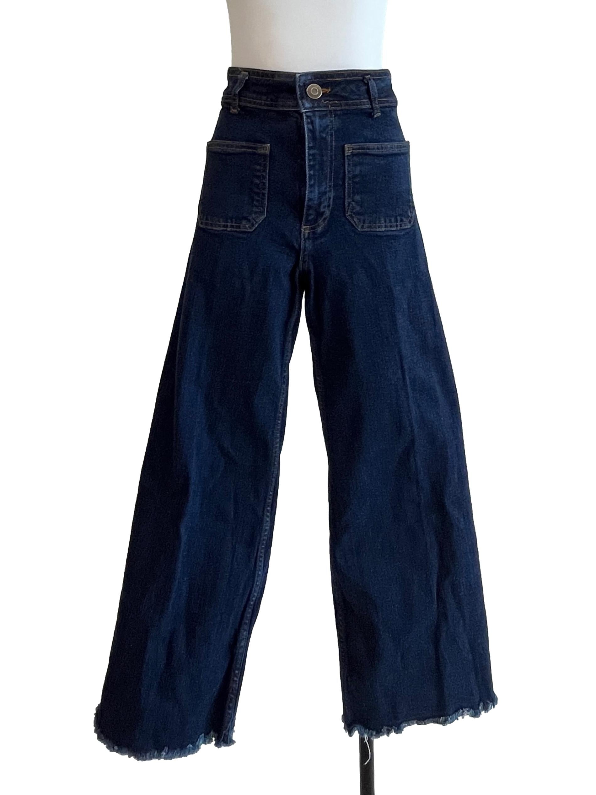 Dark Denim Blue Wide Jeans