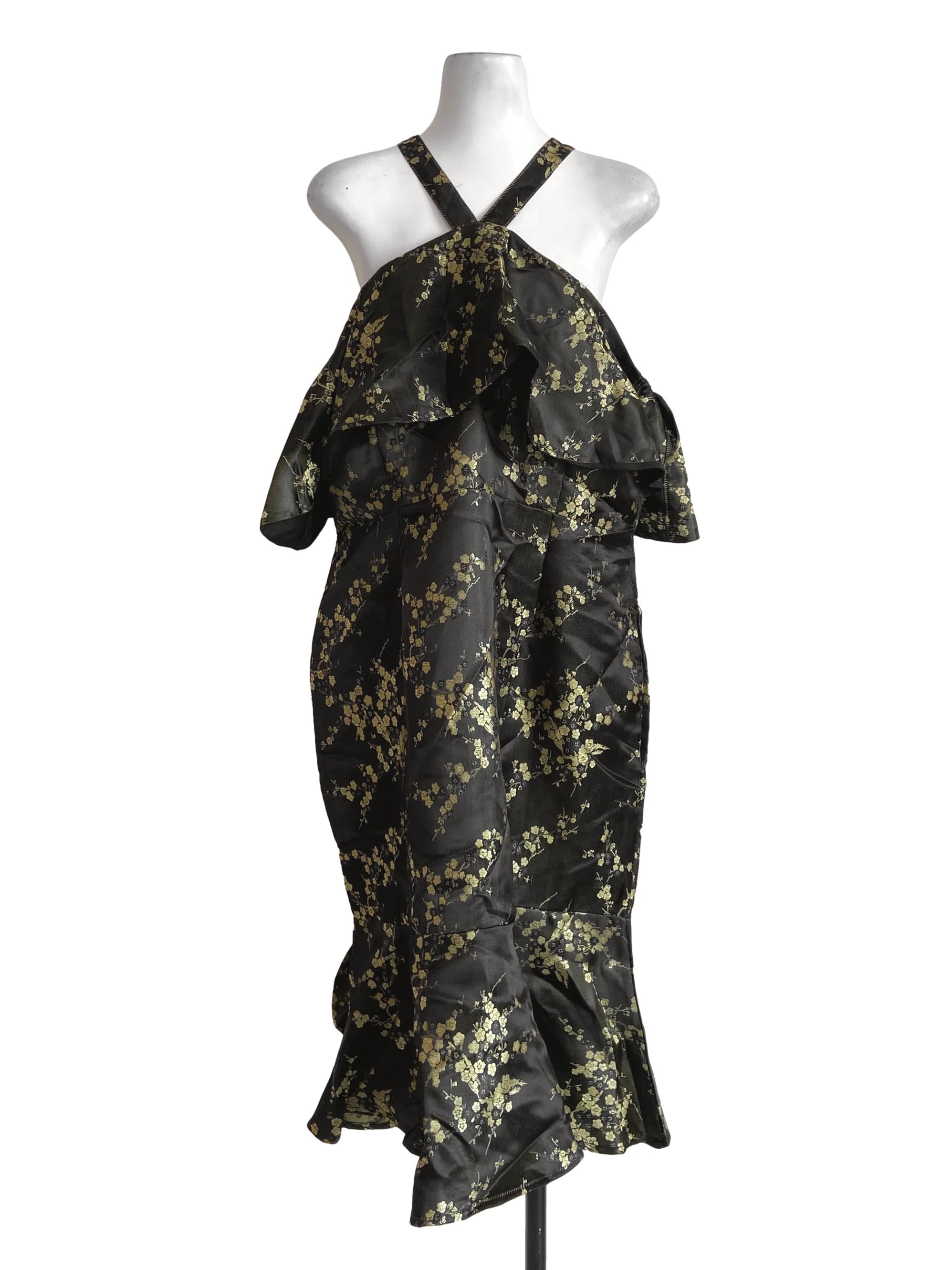 Black & Yellow Drop Shoulder Drop Waist Dress