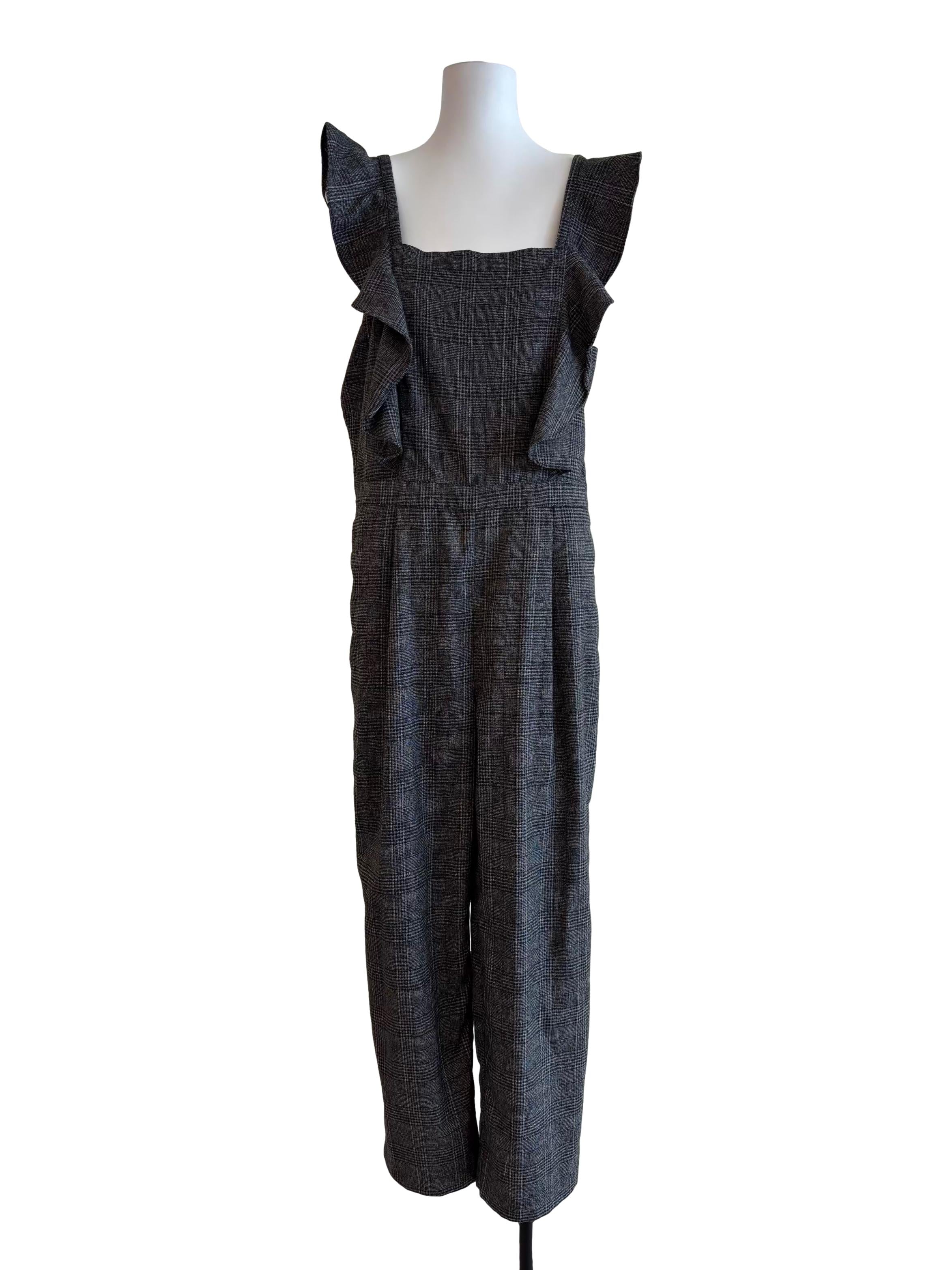 Carbon Grey Plaid Ruffle Jumpsuit