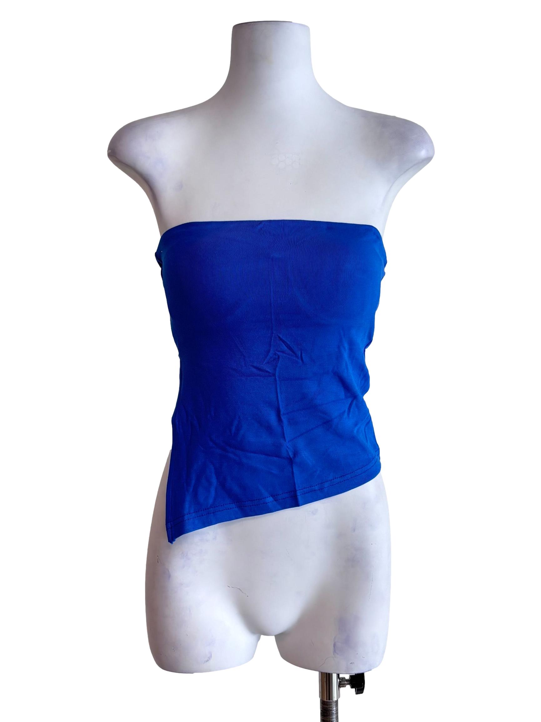 Blue Ronni Asymmetrical Padded Tube Top