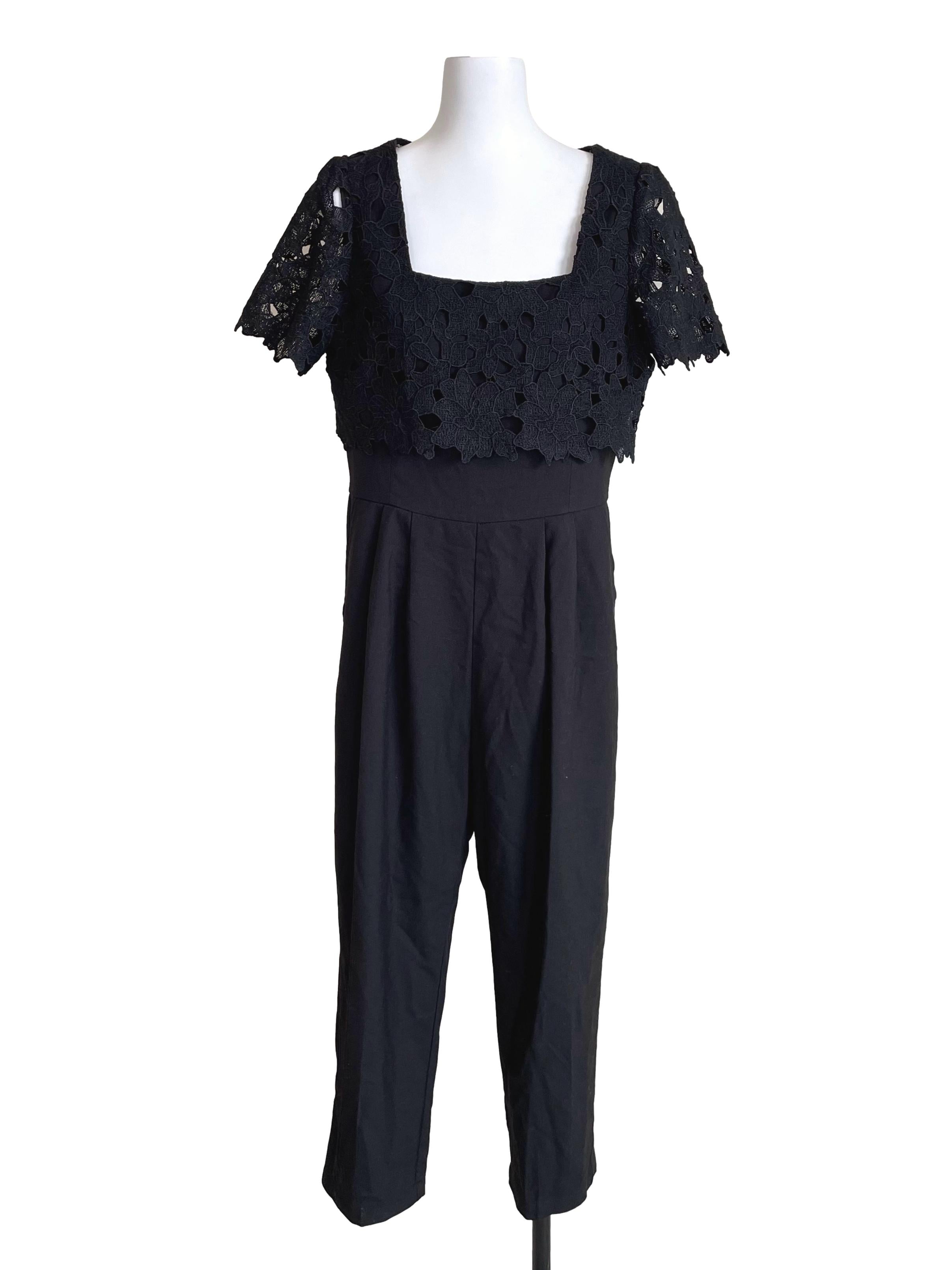 Black Embroidery Square Neck Jumpsuit
