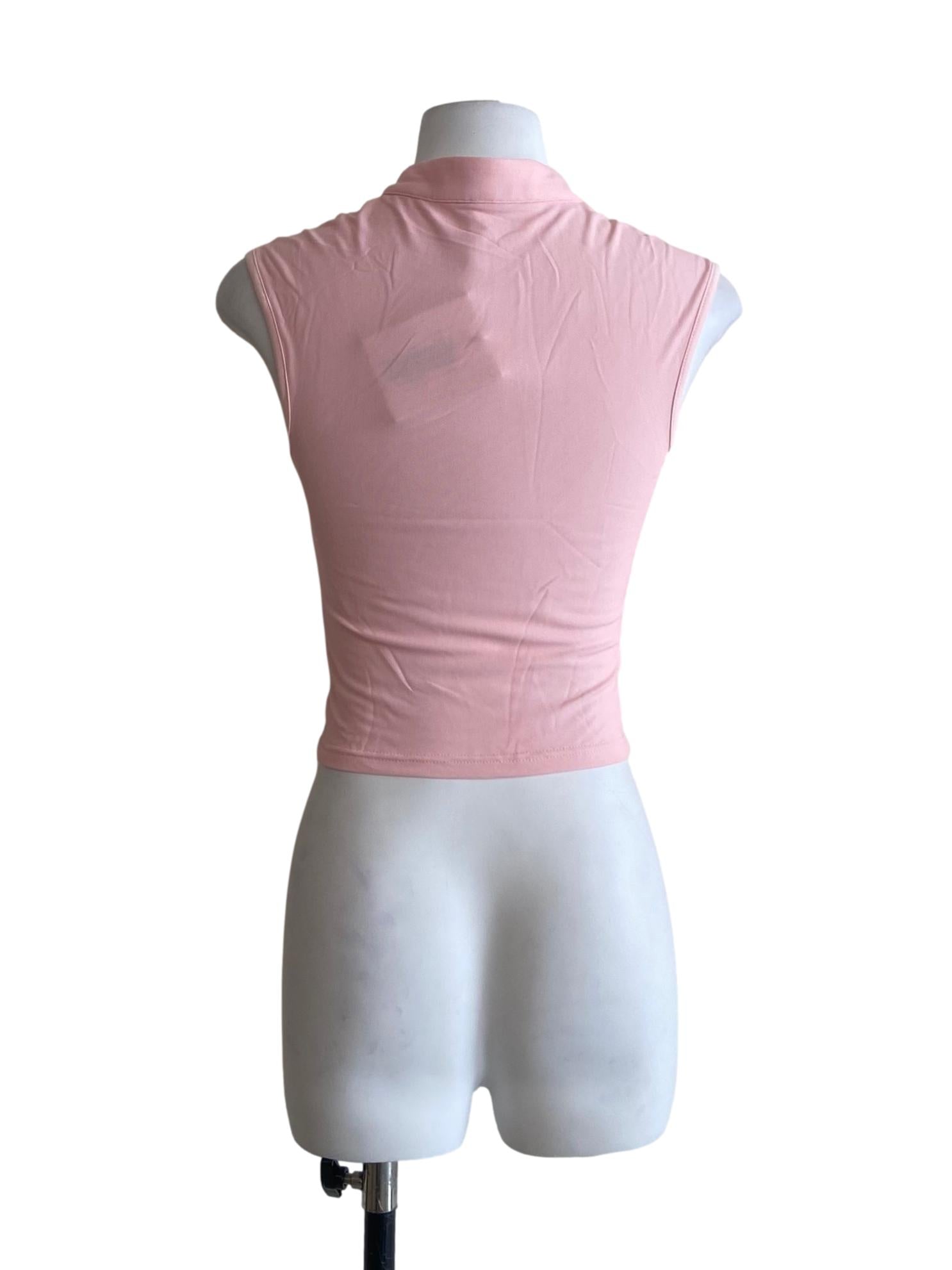 Pink Daniah Mandarin Collar Mesh Top