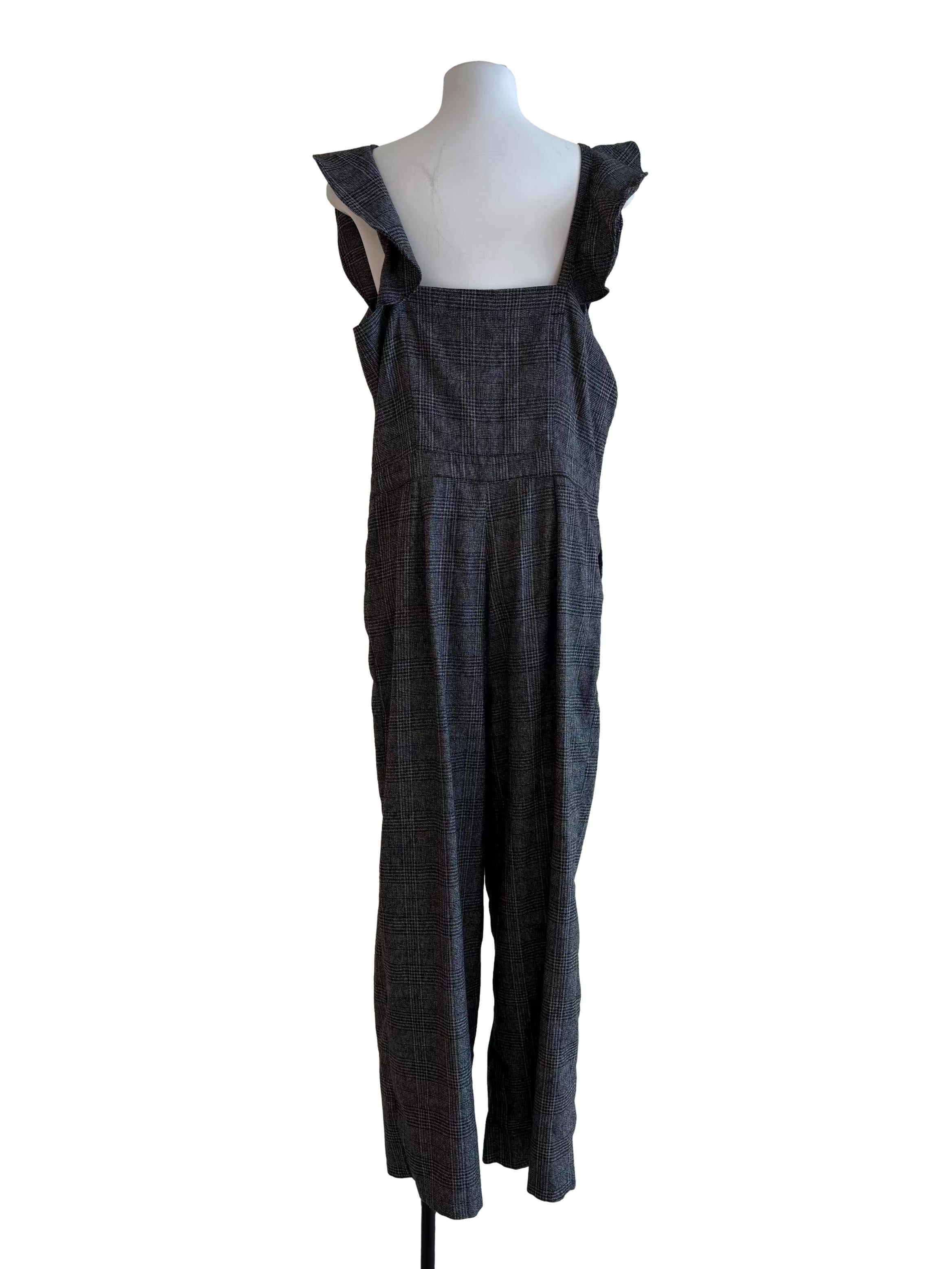 Carbon Grey Plaid Ruffle Jumpsuit