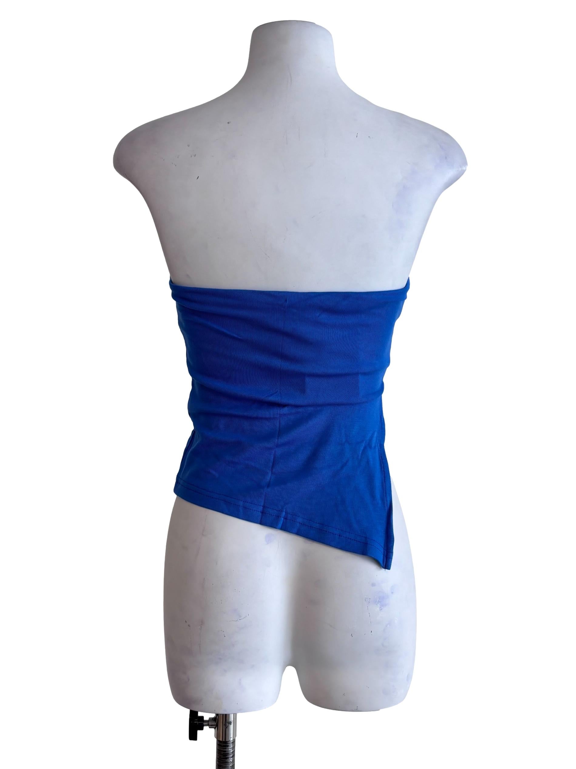 Blue Ronni Asymmetrical Padded Tube Top