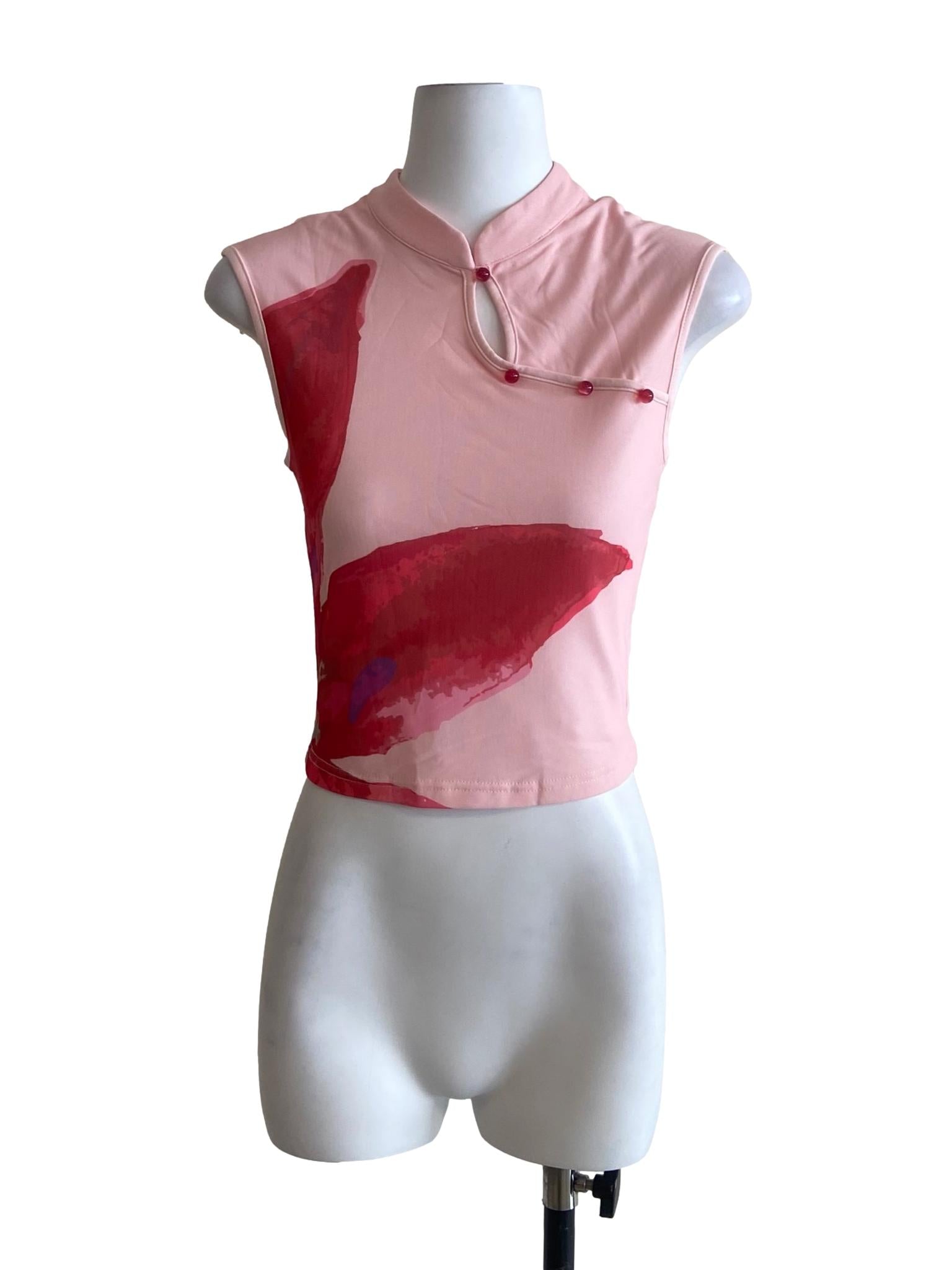 Pink Daniah Mandarin Collar Mesh Top