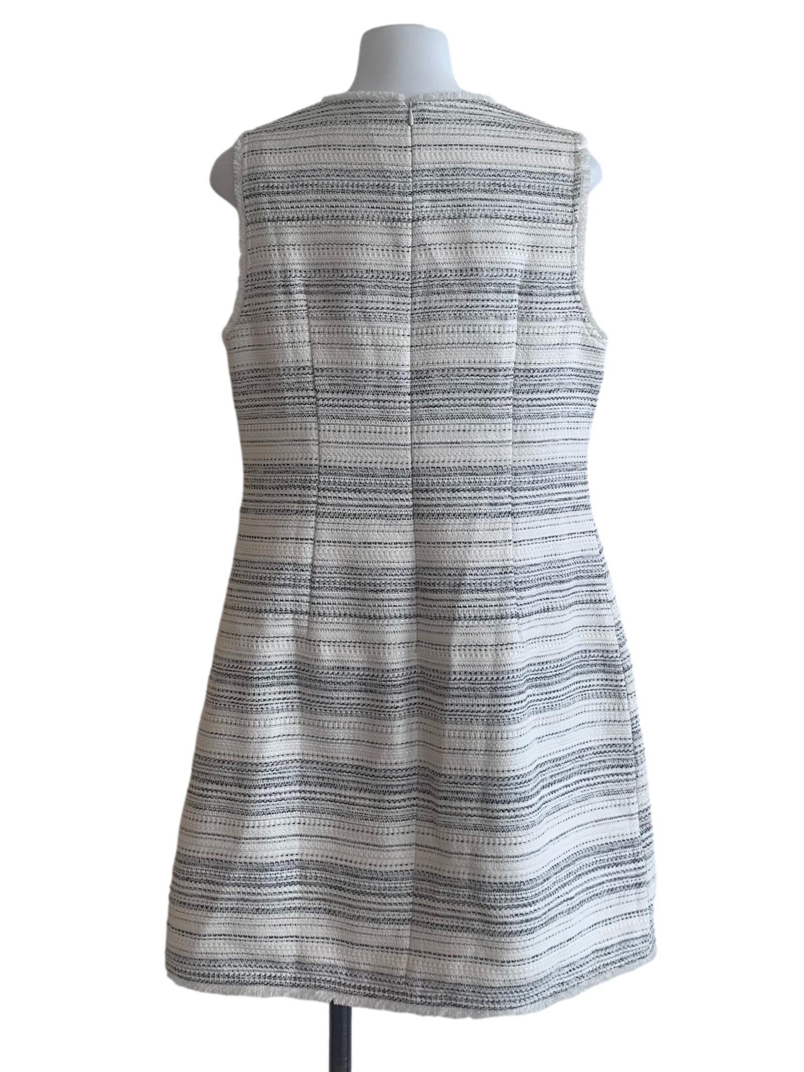 White Stripe Pattern Tweed Dress