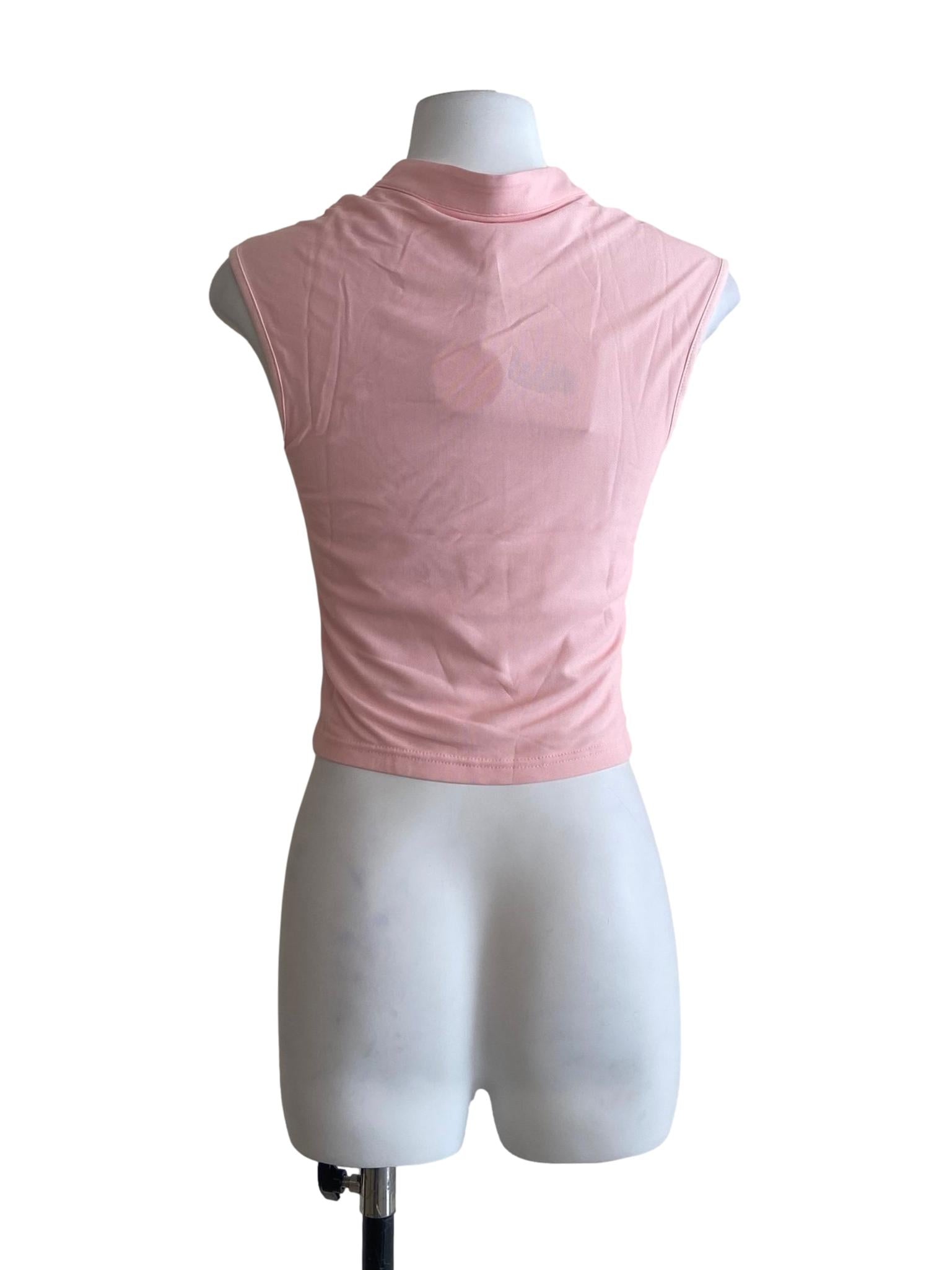Pink Daniah Mandarin Collar Mesh Top