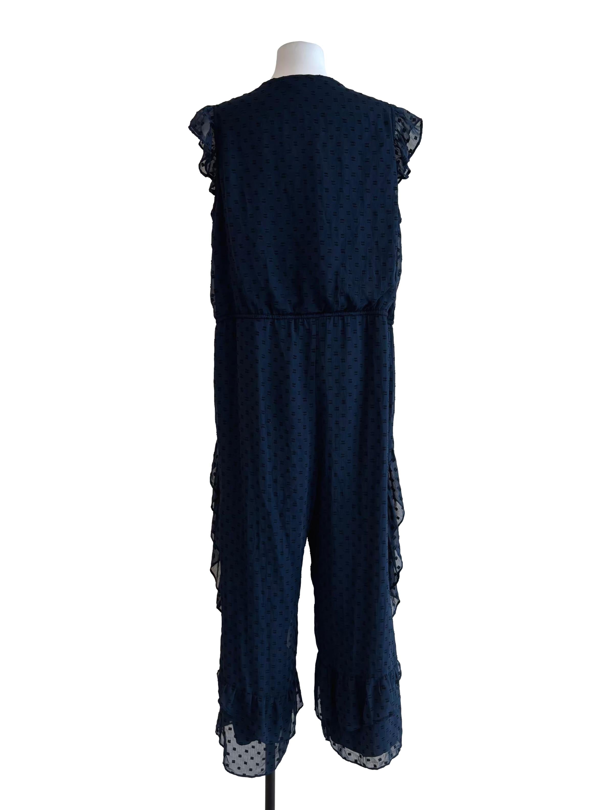 Navy Blue Textured Ruffle Jumpsuit