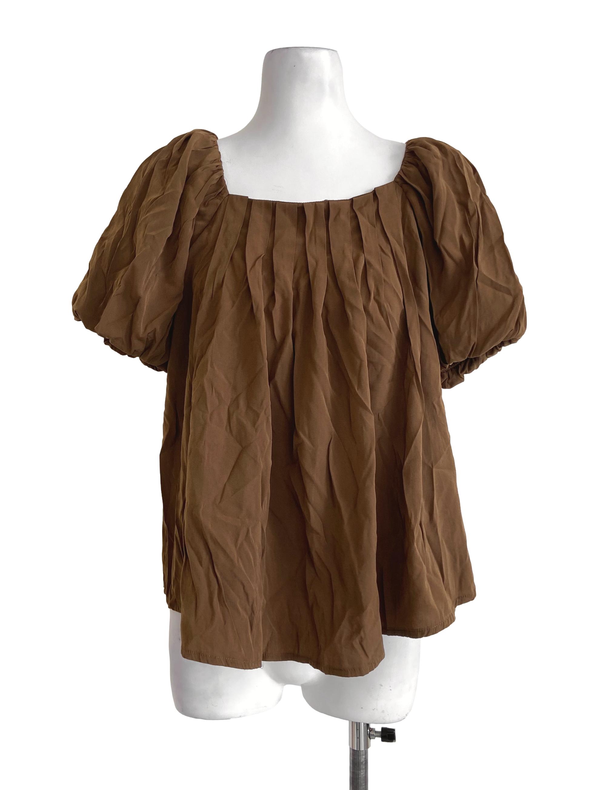 Peanut Brown Square Neck Blouse