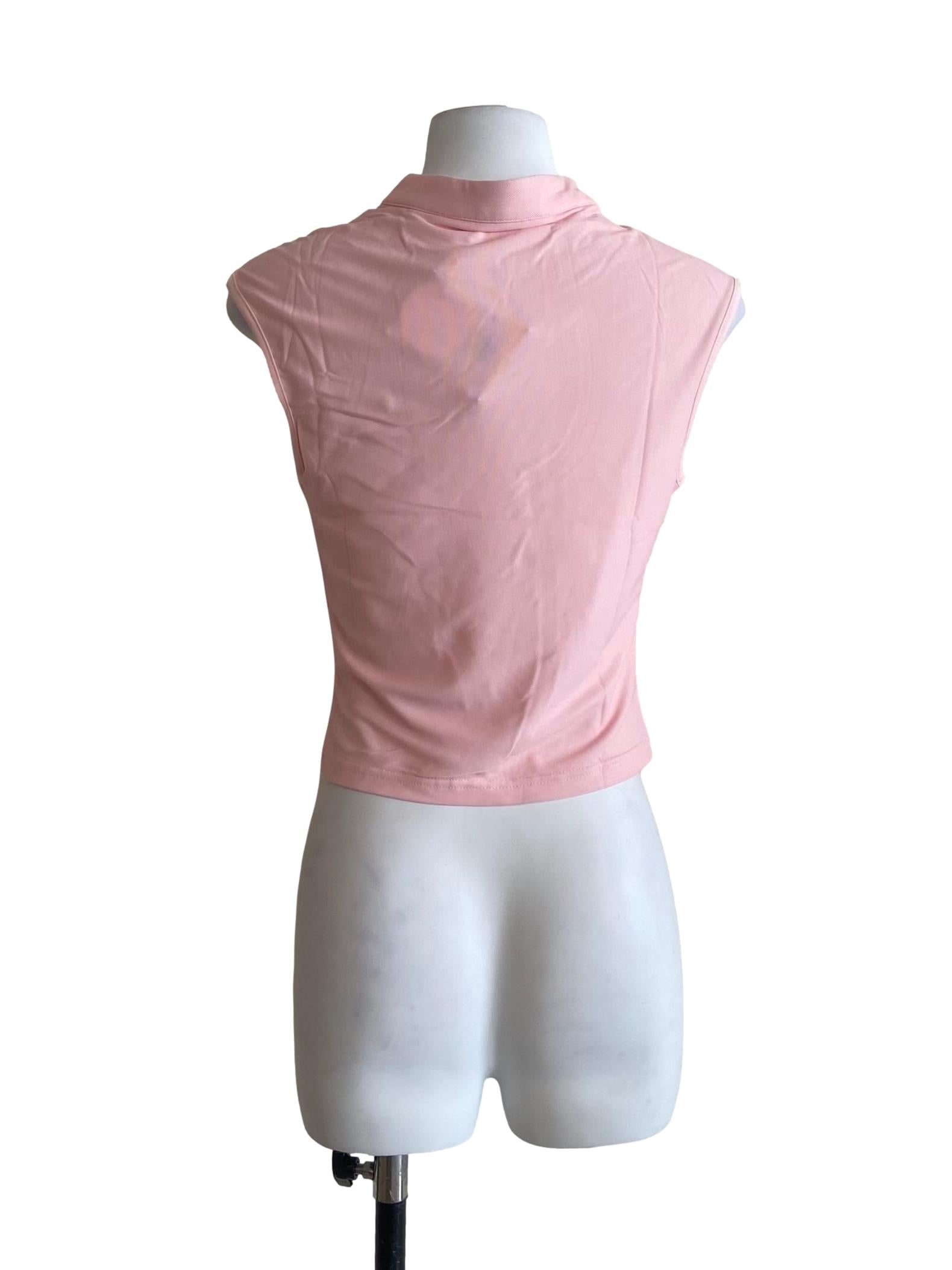 Pink Daniah Mandarin Collar Mesh Top