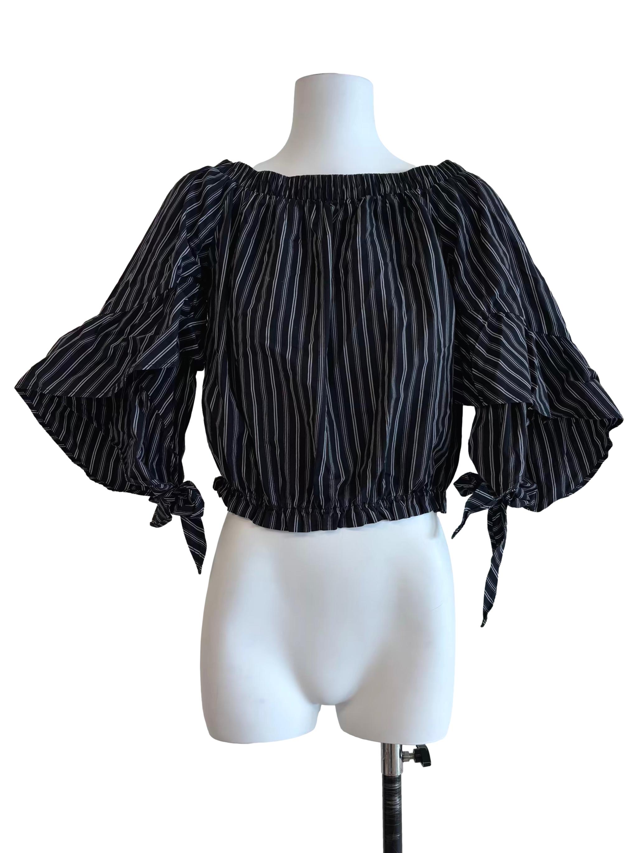 Onyx Black Striped Blouse