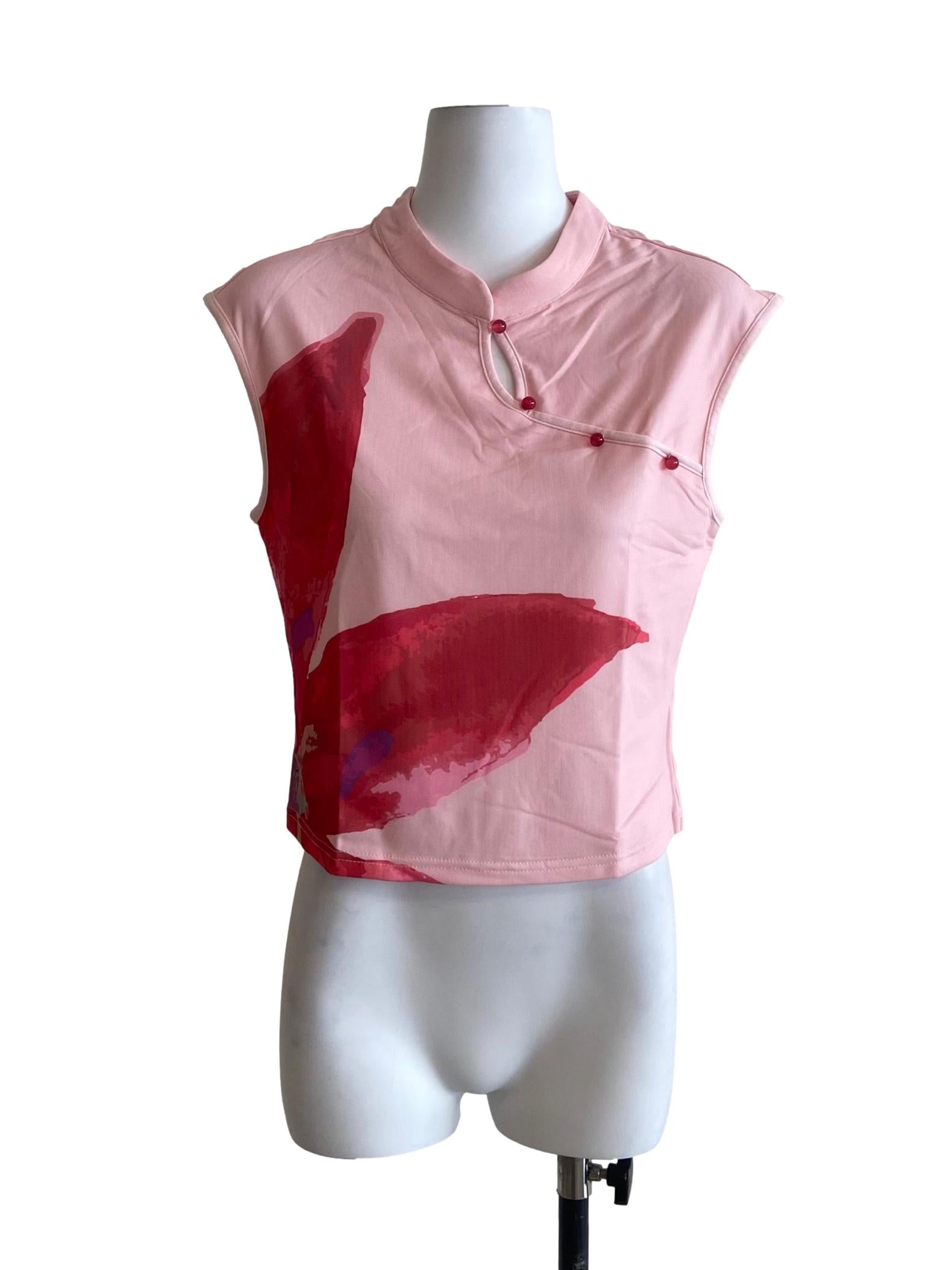 Pink Daniah Mandarin Collar Mesh Top