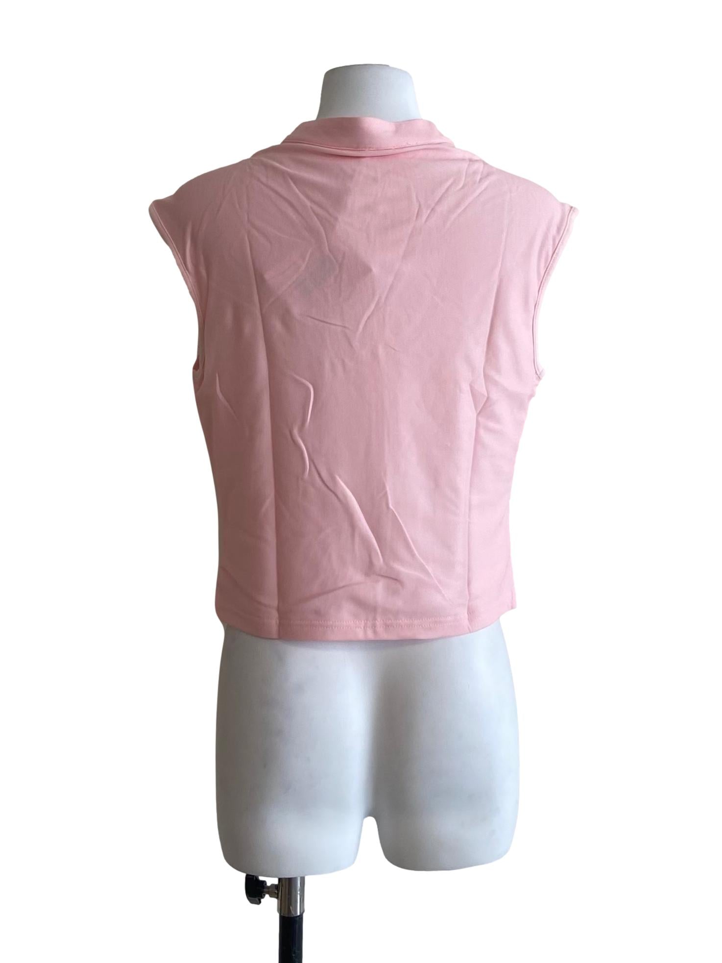 Pink Daniah Mandarin Collar Mesh Top