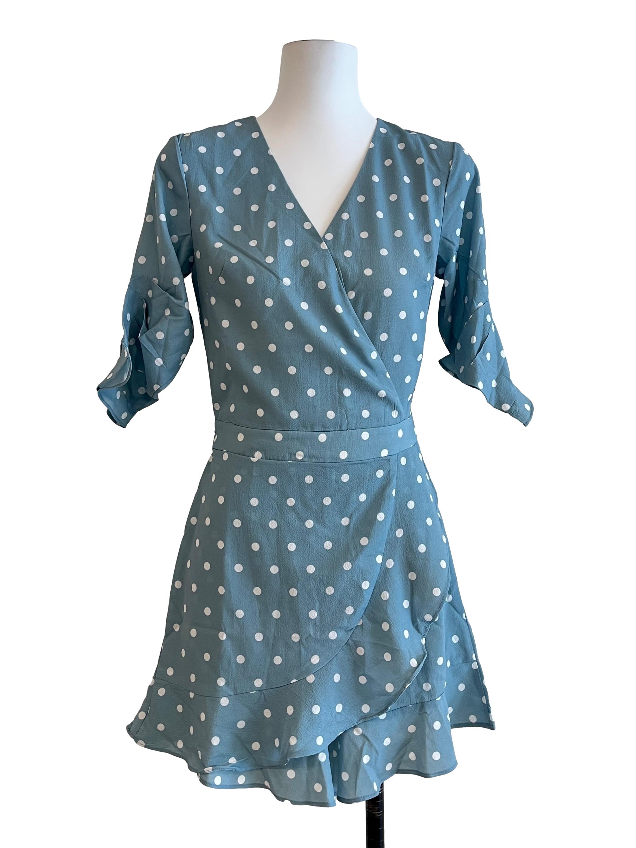 Teal Blue Polkadot Romper