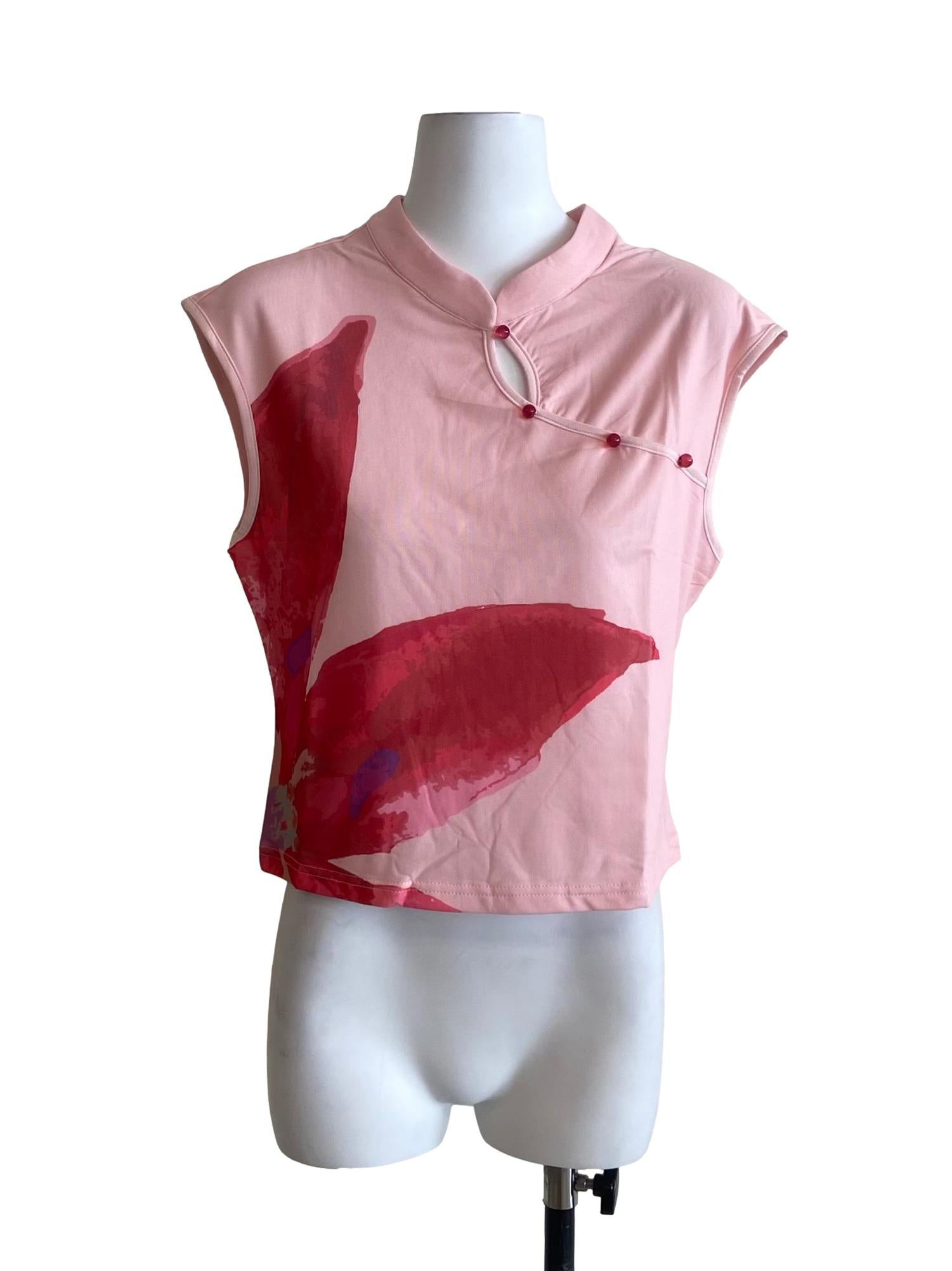 Pink Daniah Mandarin Collar Mesh Top
