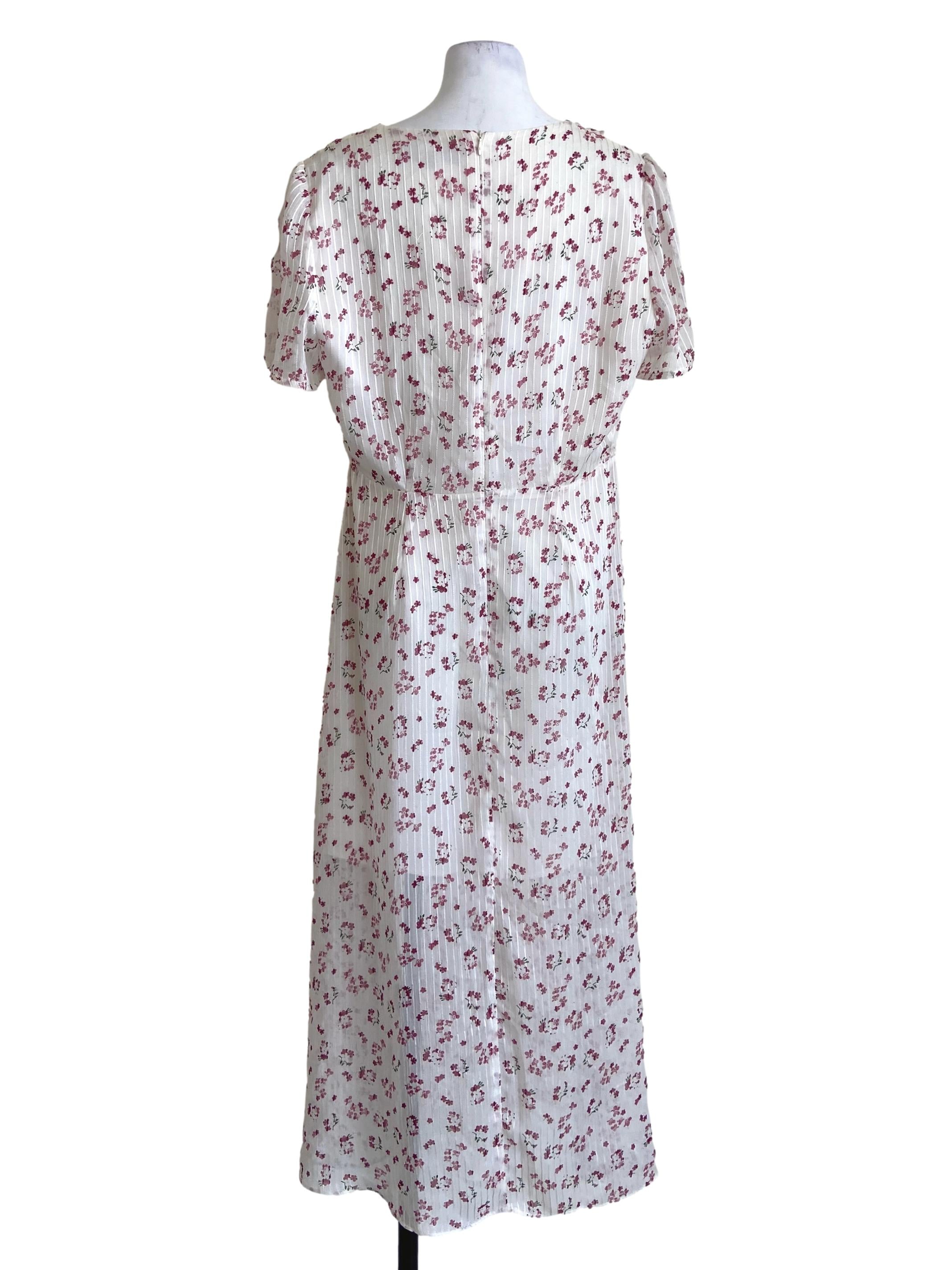 White & Pink Floral Slit Dress