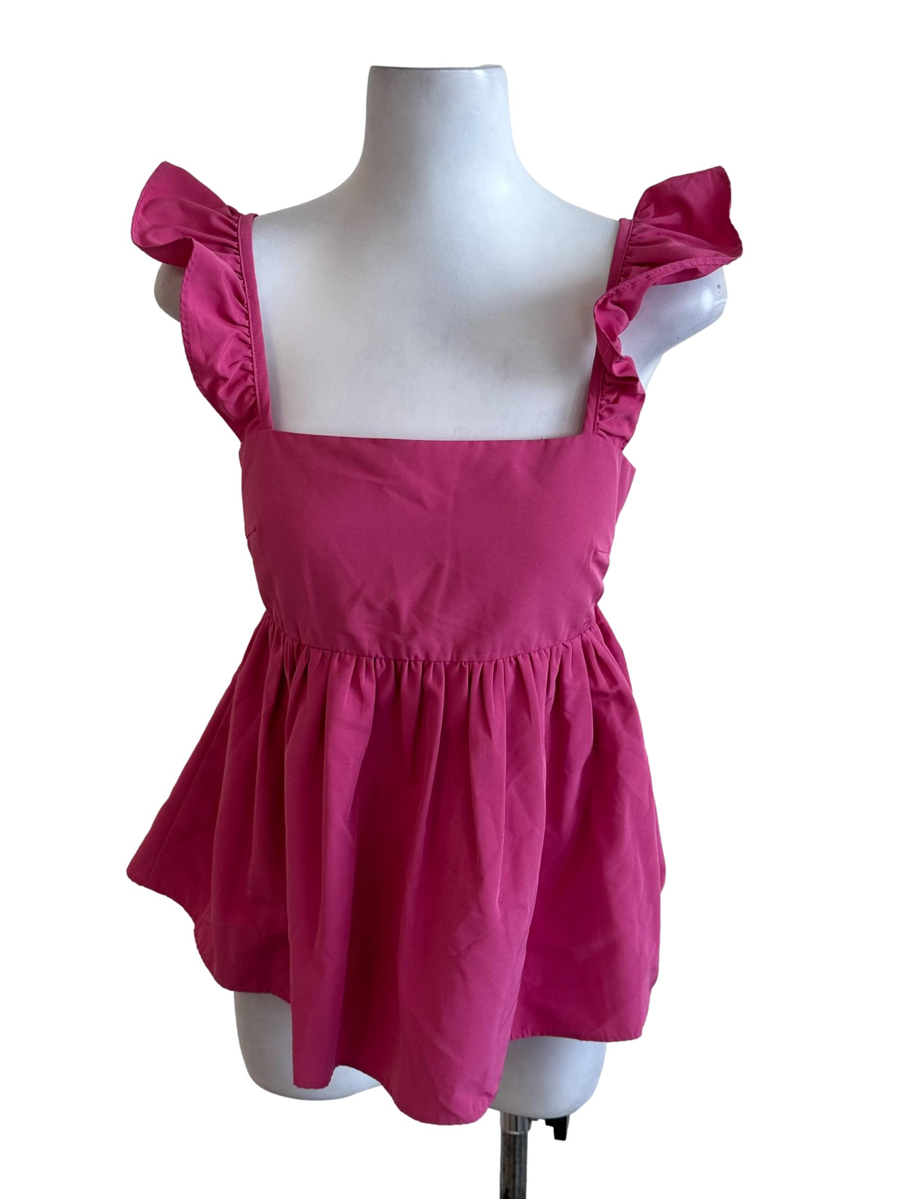 Fushia Pink Ruffle Babydoll Top LB