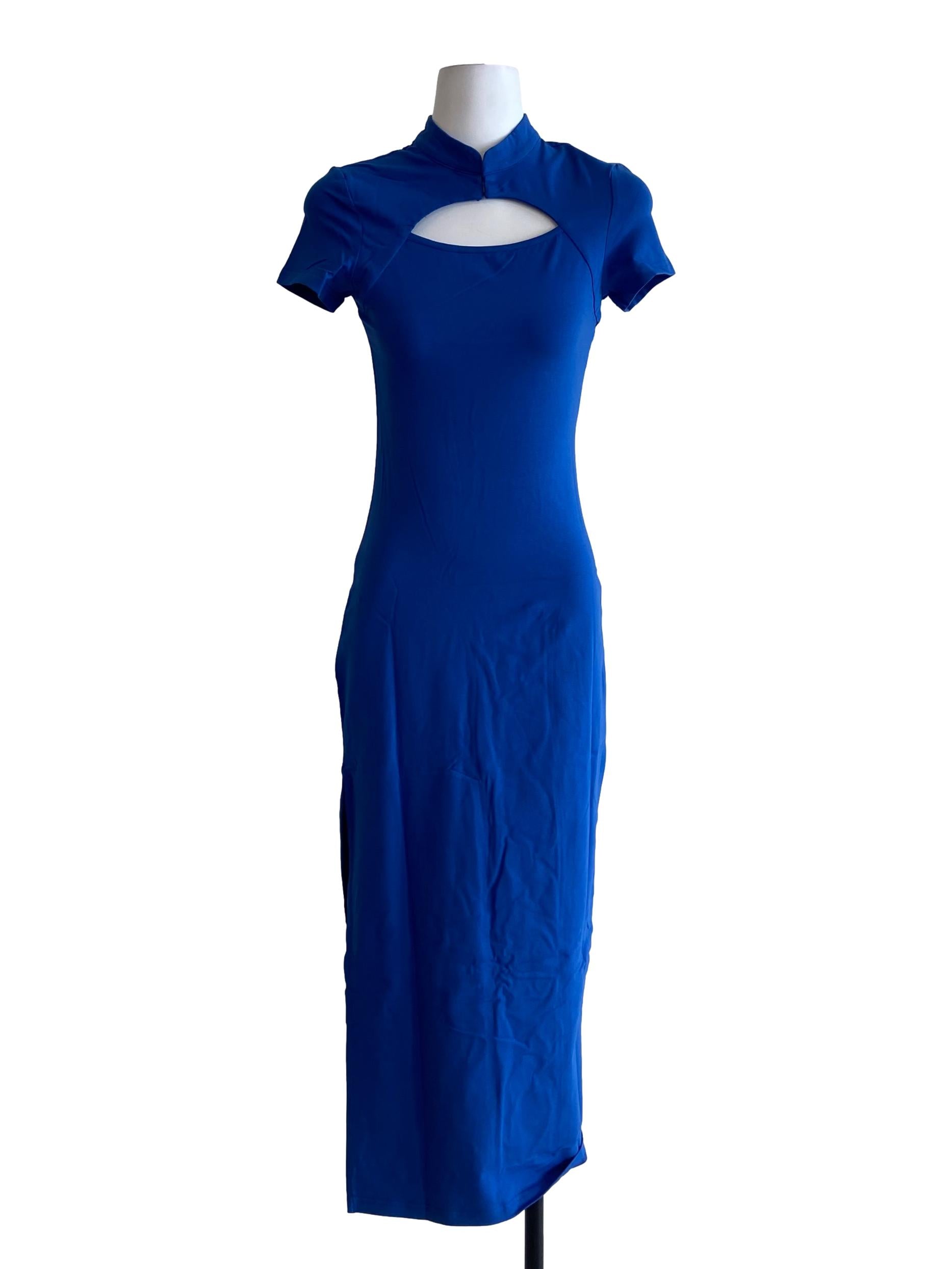 Blue Mae Mandarin Collared Maxi Dress
