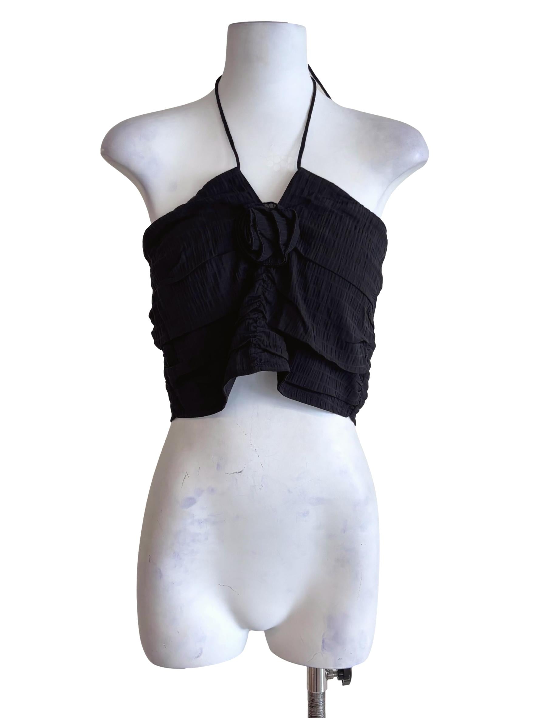 Black Delsy Rosette Halter Padded Top