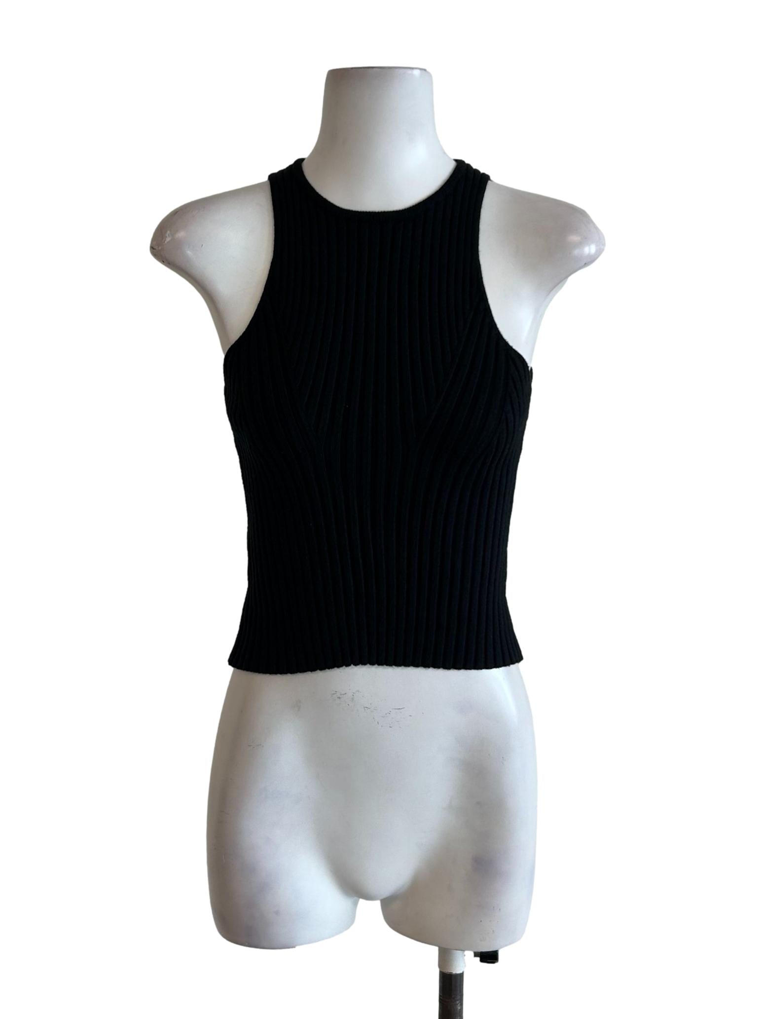 Black Rib Knit Halter Top