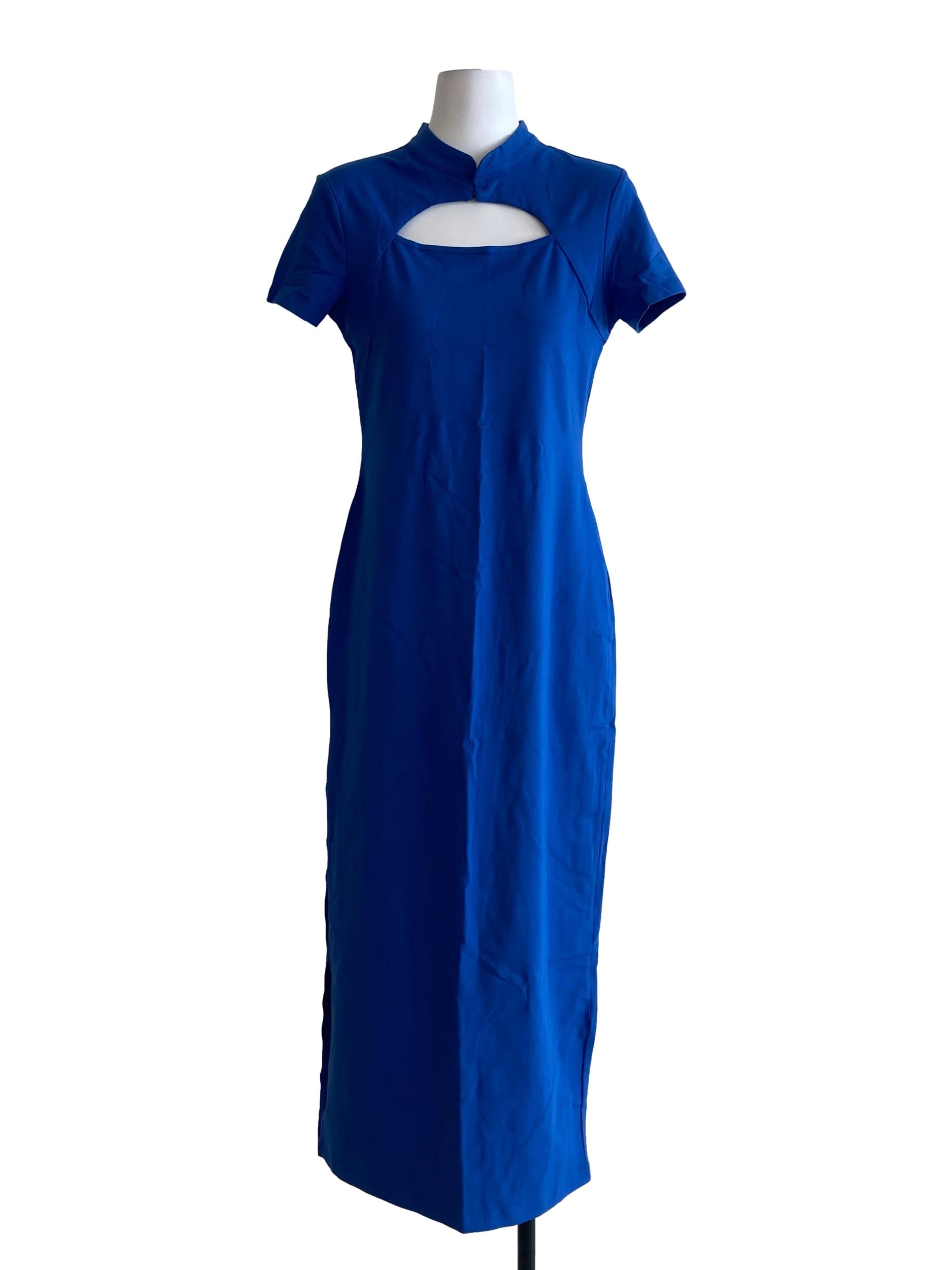Blue Mae Mandarin Collared Maxi Dress