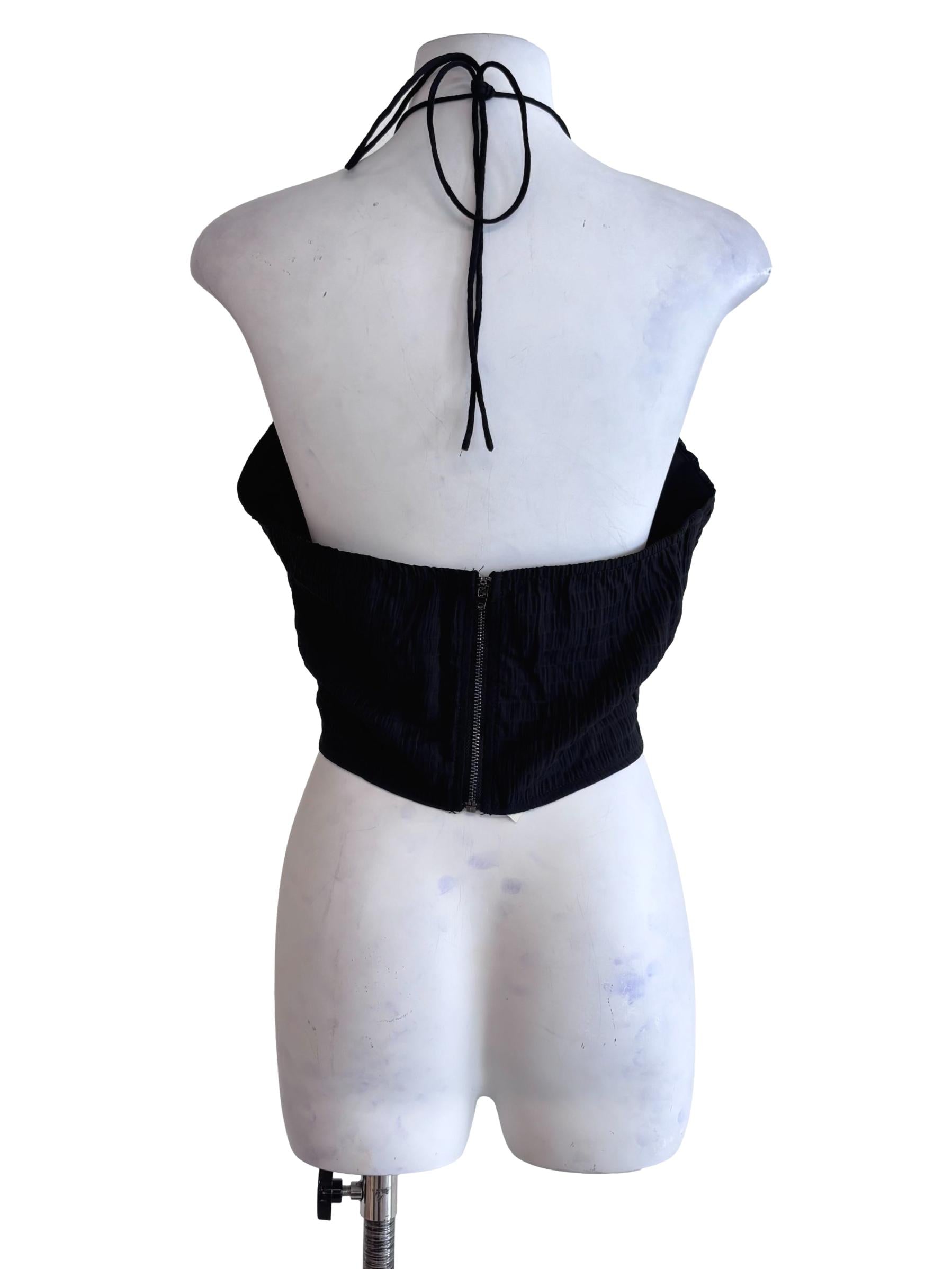 Black Delsy Rosette Halter Padded Top