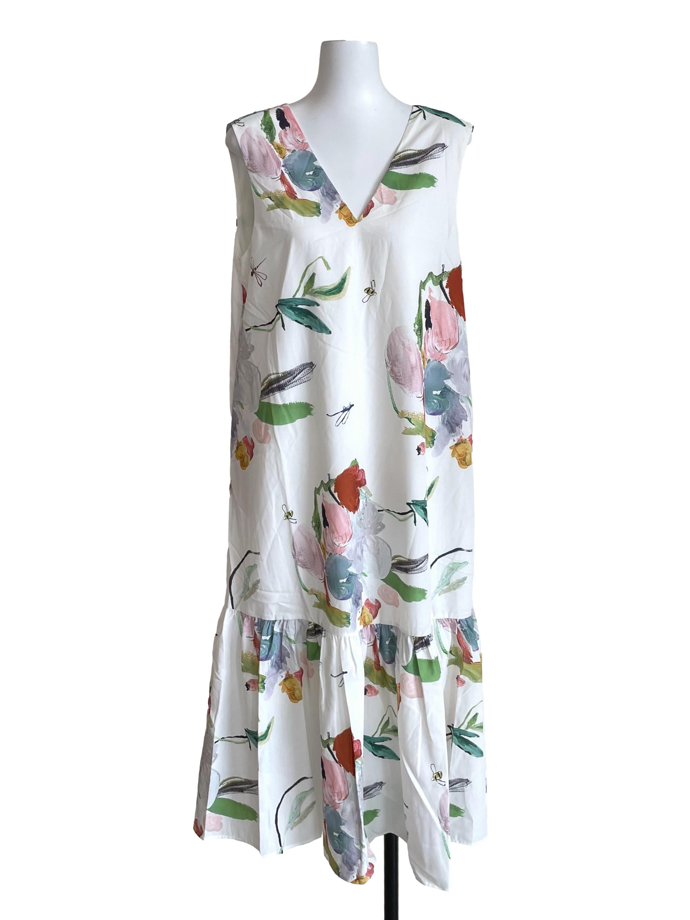 White Floral V Neck Baggy Dress LB