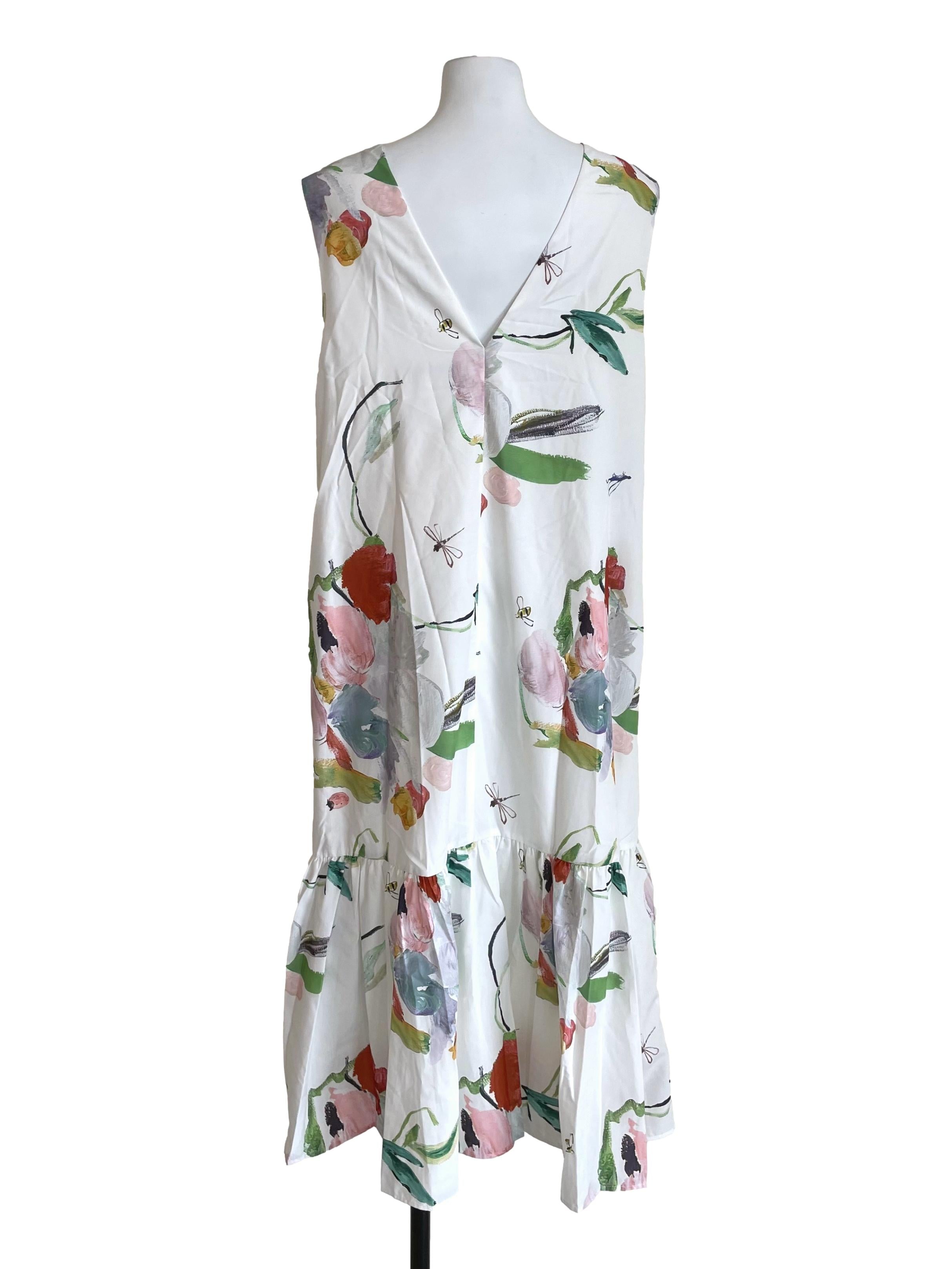 White Floral V Neck Baggy Dress LB