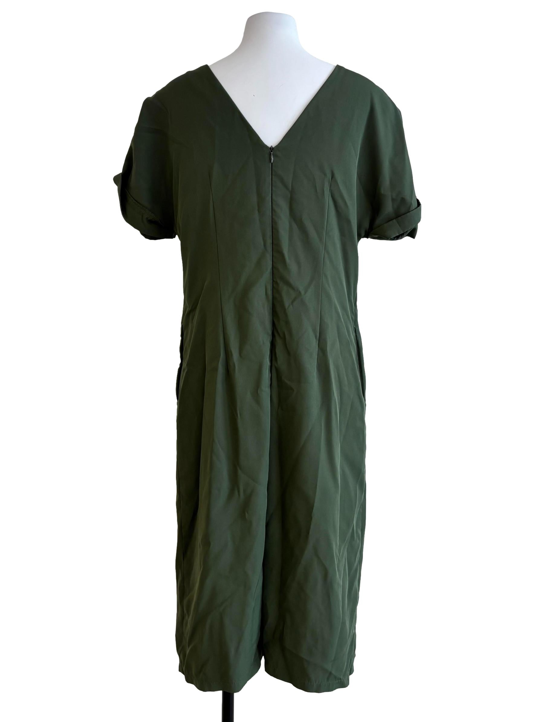 Olive Green V-Neck Shift Dress