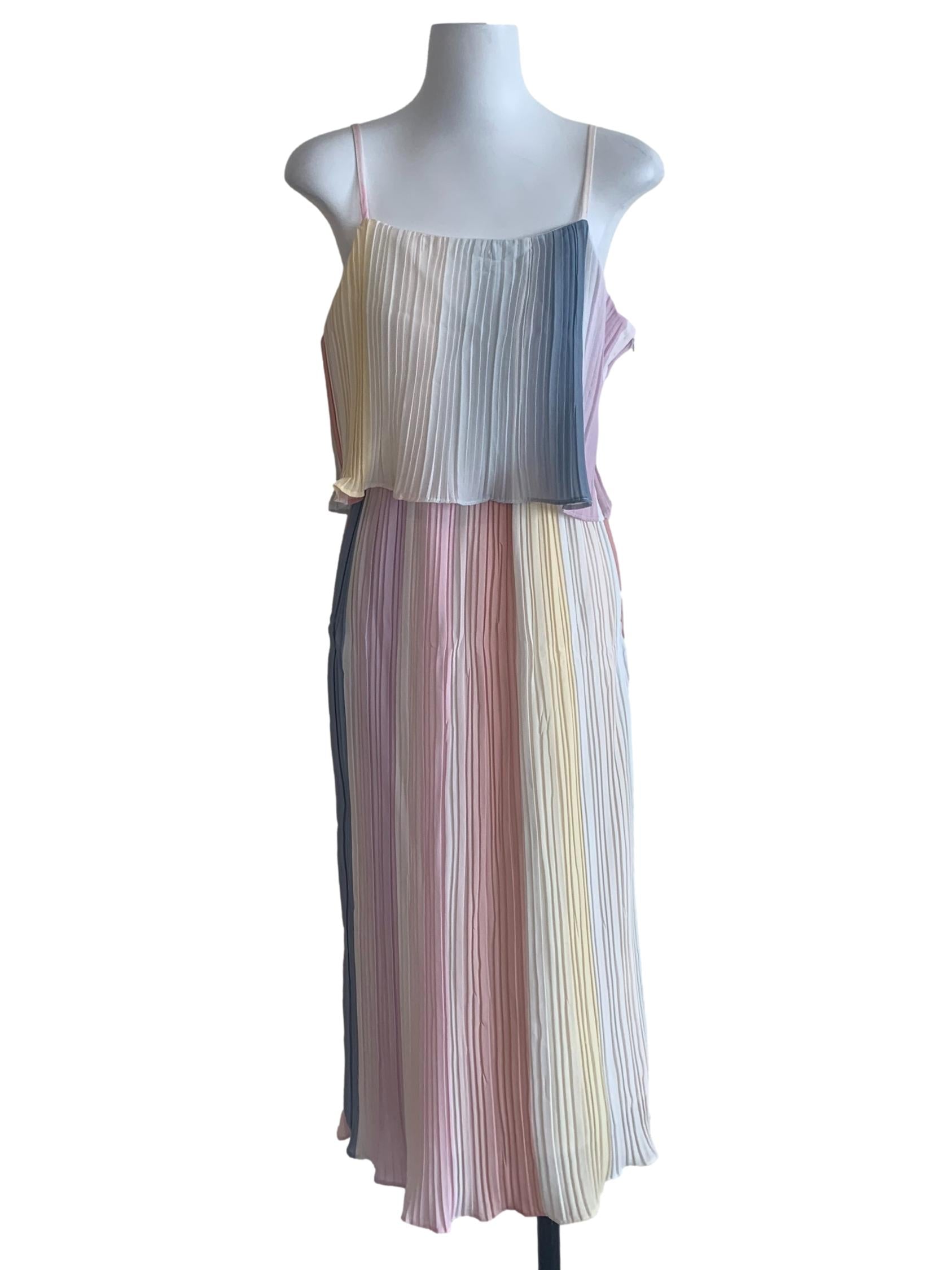 White Multicolour Pleated Dress