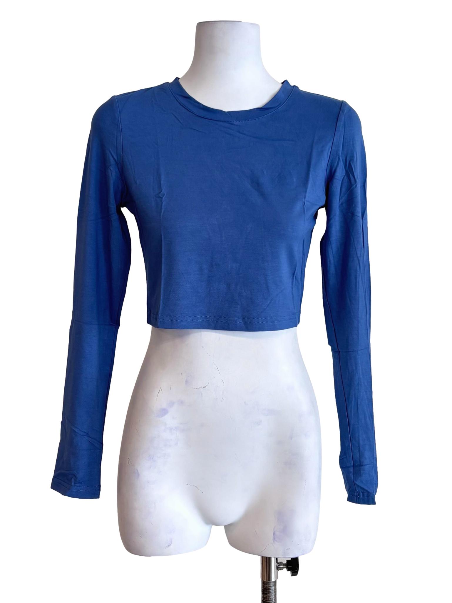 Blue Maleen Basic Long Sleeve Crop Top