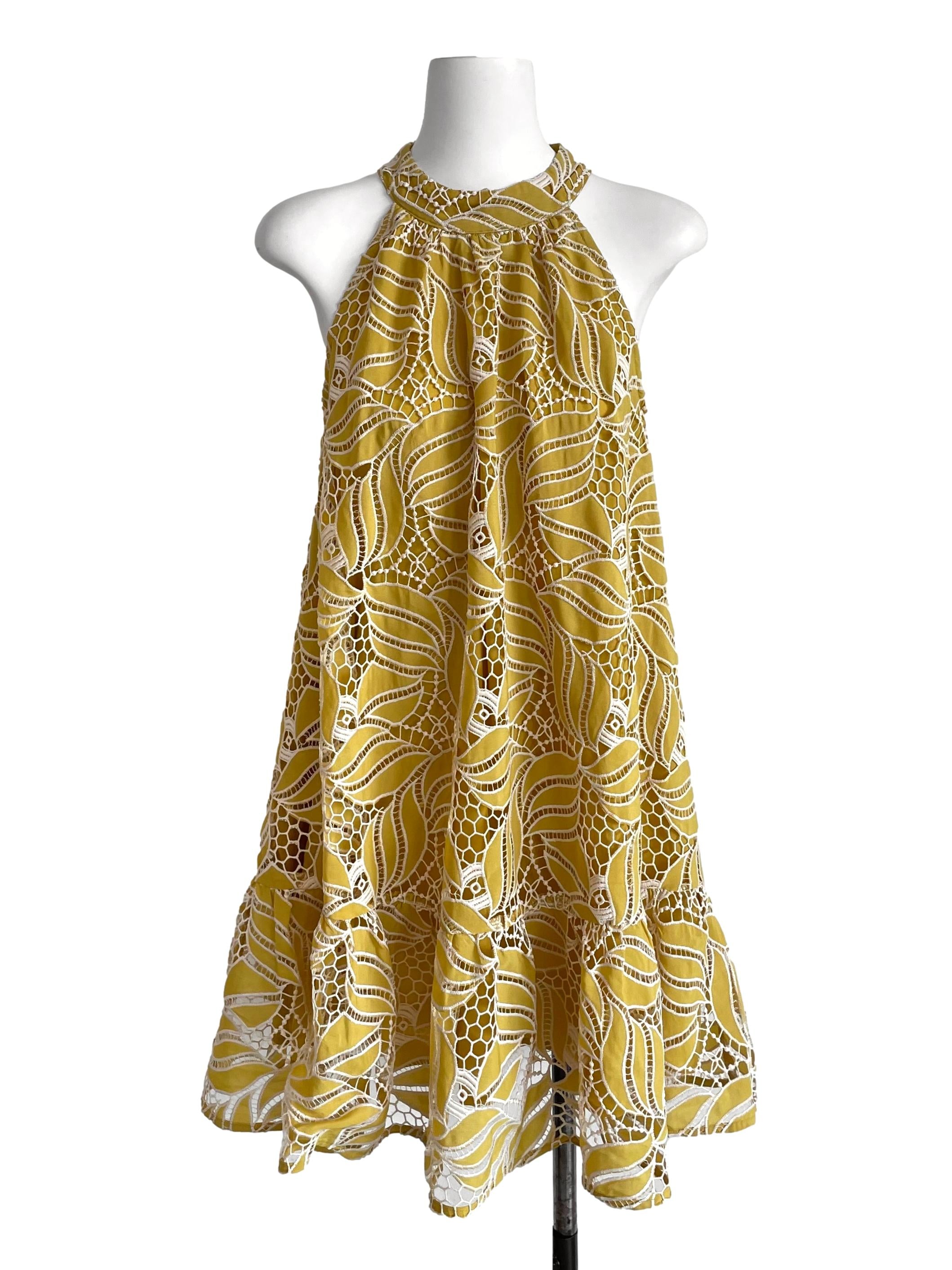 Dandelion Embroidery Halter Neck Tent Dress
