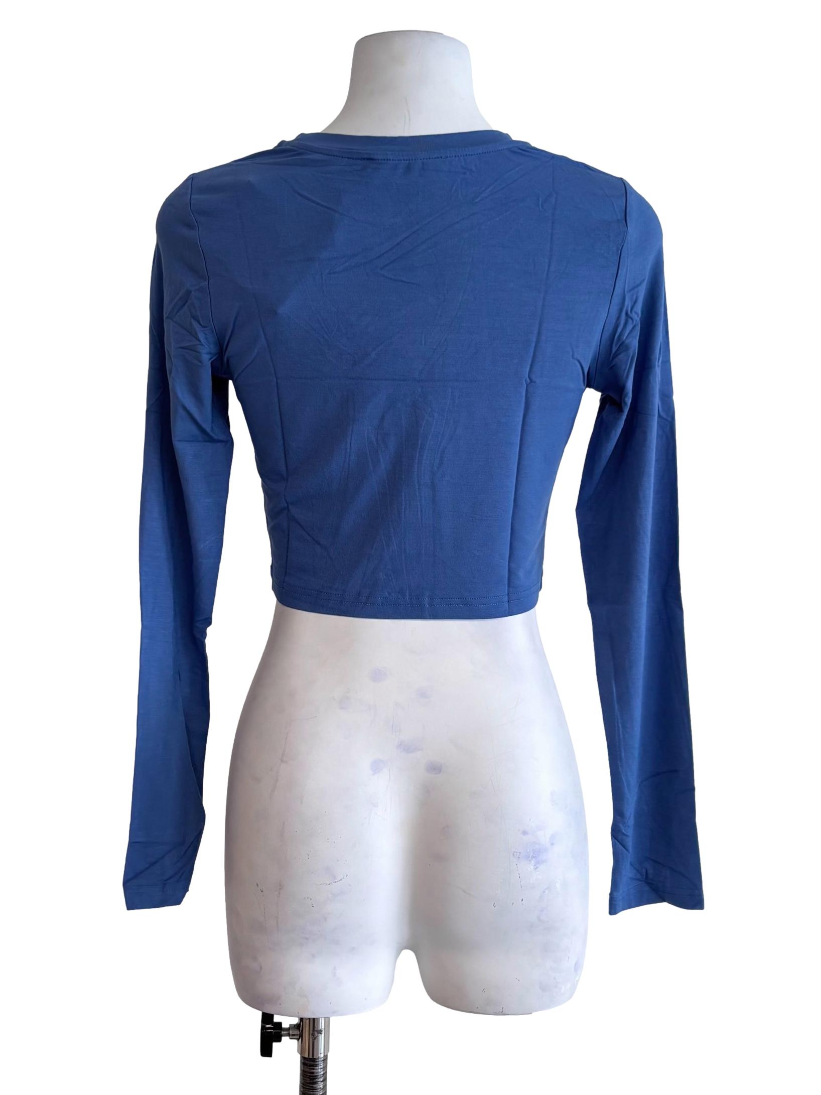 Blue Maleen Basic Long Sleeve Crop Top