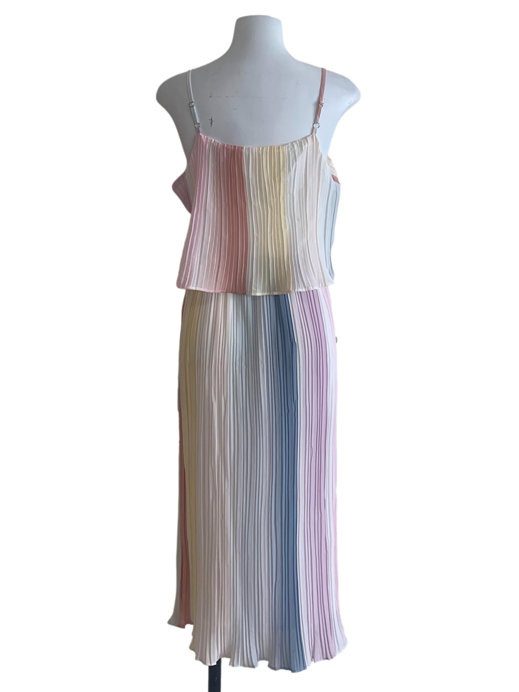 White Multicolour Pleated Dress