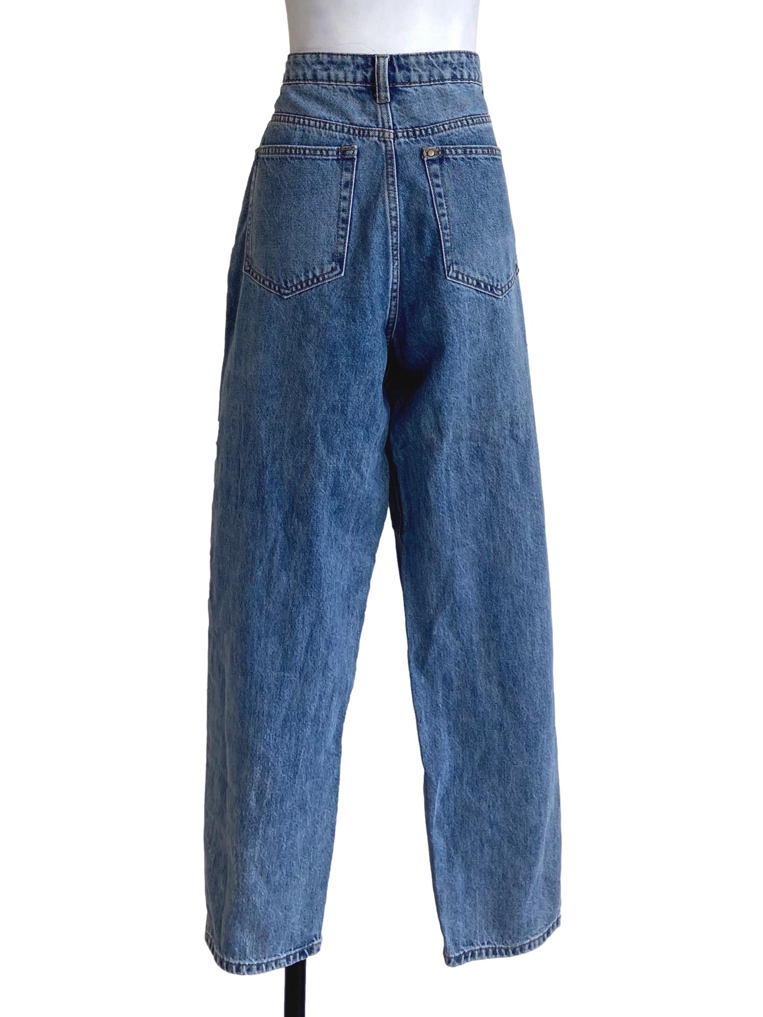 Blue Denim Herringbone Straight Jeans